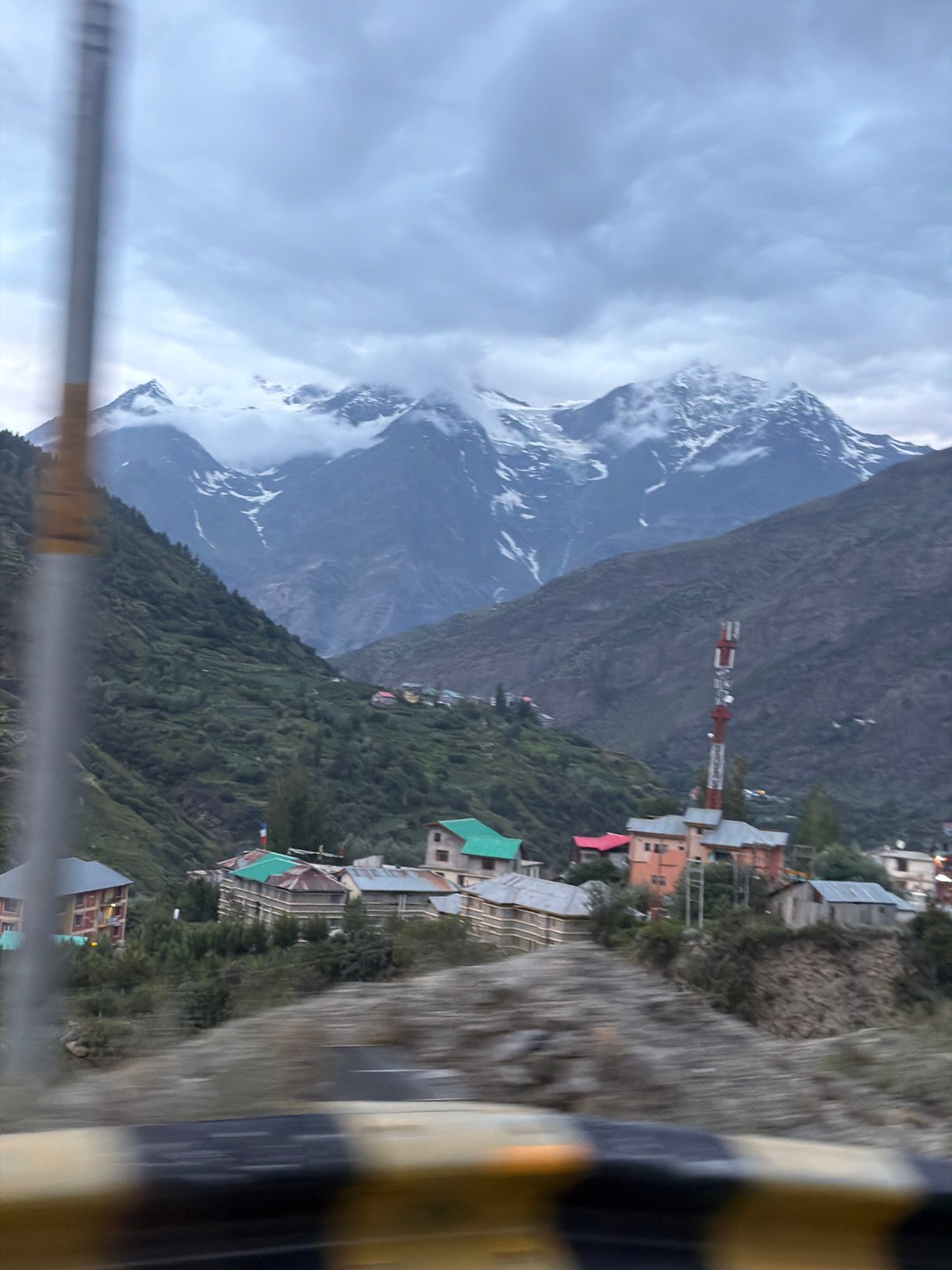 Passing through Keylong on a cloudy mountain afternoon