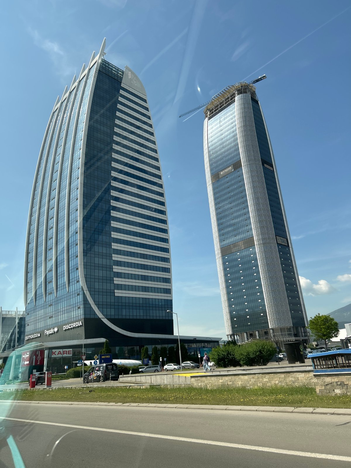 Modern skyscrapers documented in Sofia under clear morning sky