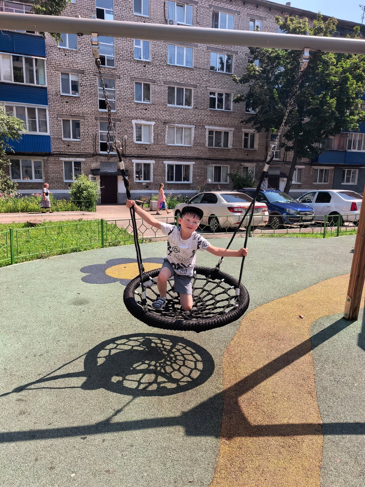 Summer morning at a Sterlitamak playground and fitness park
