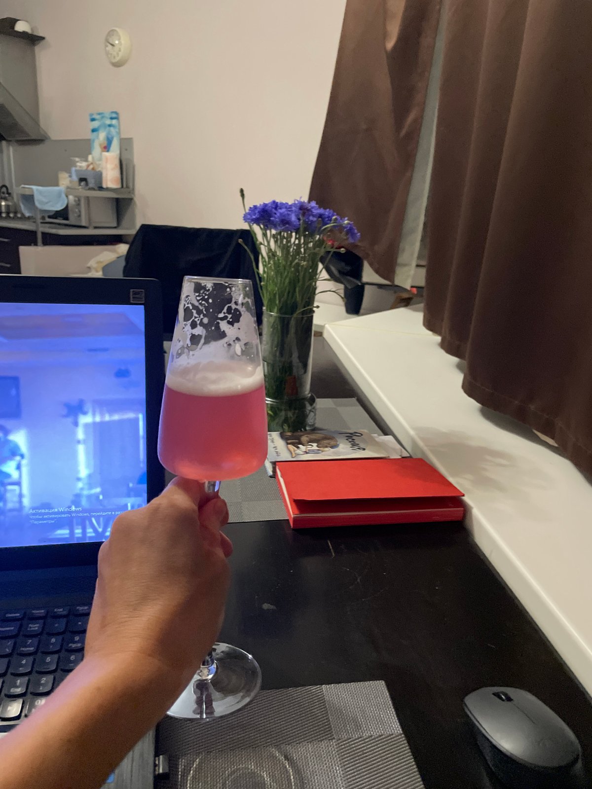 Woman documents casual afternoon with flowers and pug in Sochi