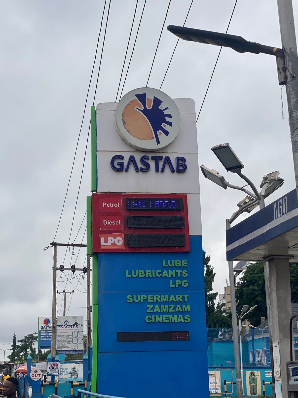 GASTAB fuel station prices on display in Ibadan, Nigeria