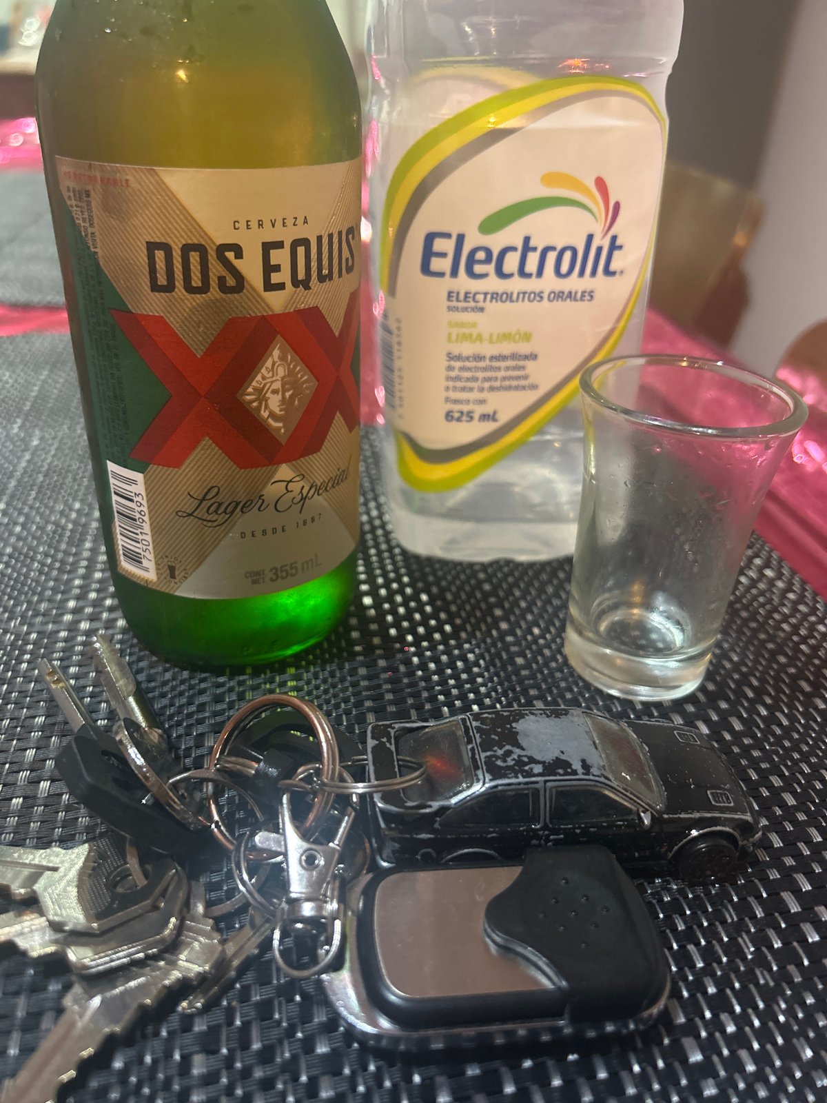 Personal items photographed on table in Puebla, Mexico