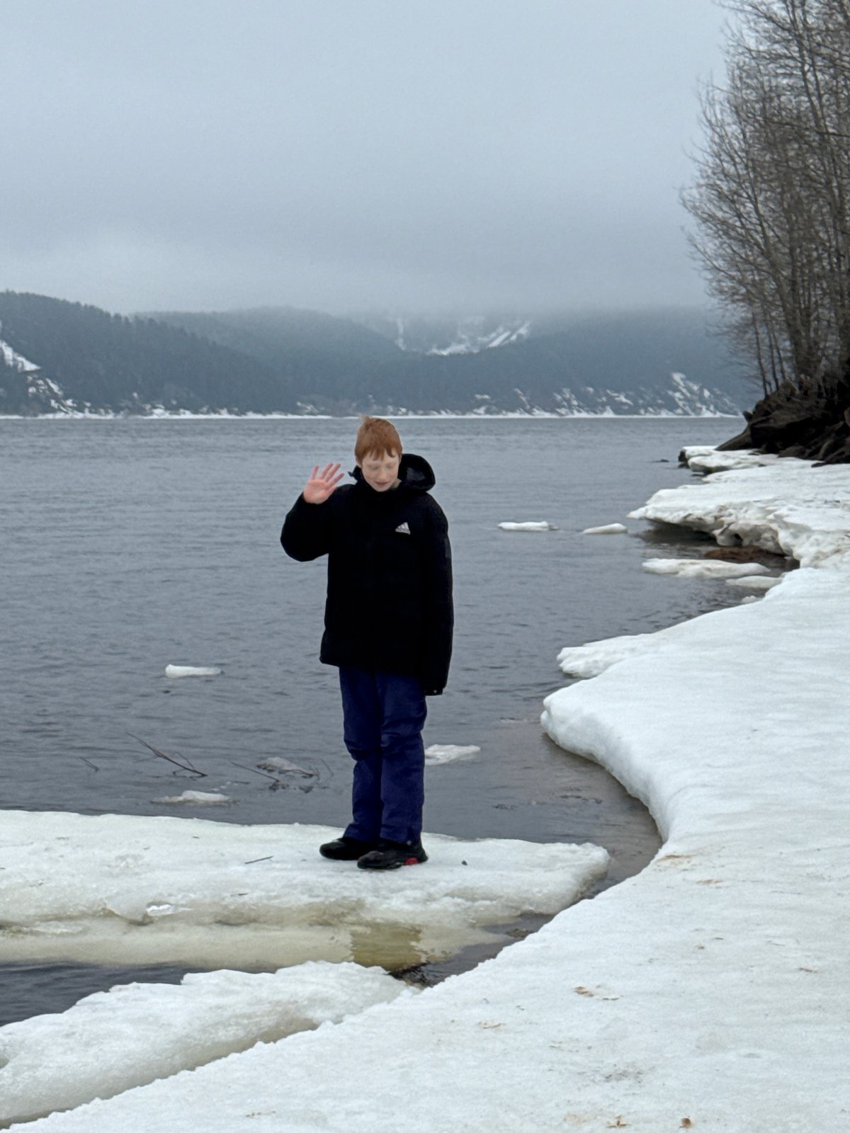 Ice fishing observed on frozen Kama River in Chaikovsky