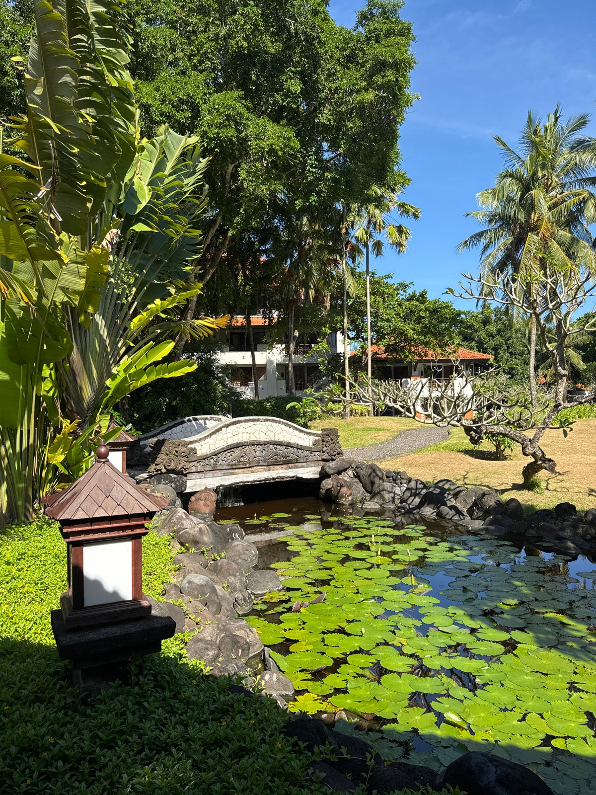 Morning scenes captured at Indonesian resort featuring gardens, architecture