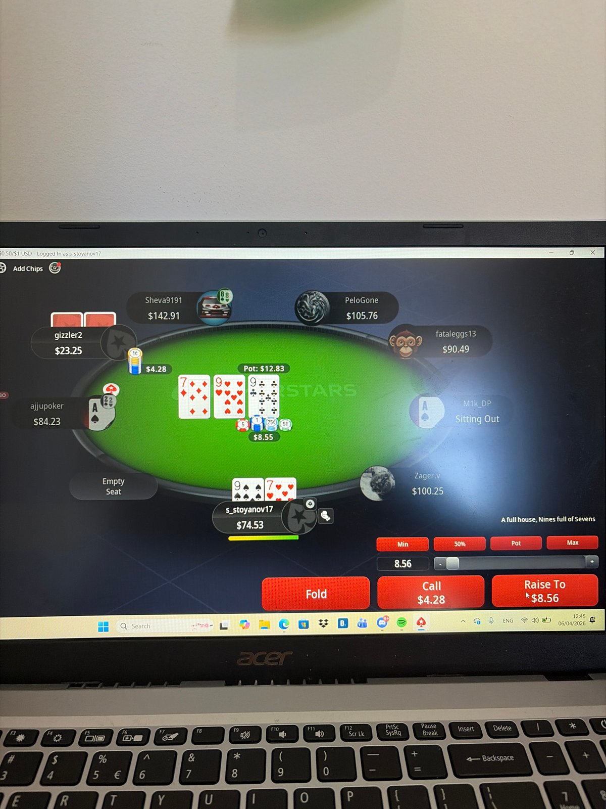 Online poker game observed on PokerStars platform in London