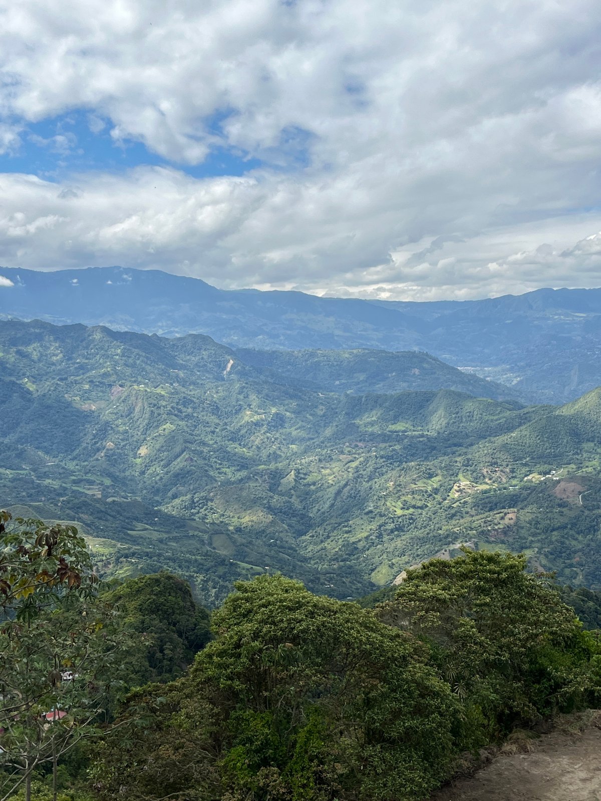 Aerial look at Nocaima's layered green hills and mountains