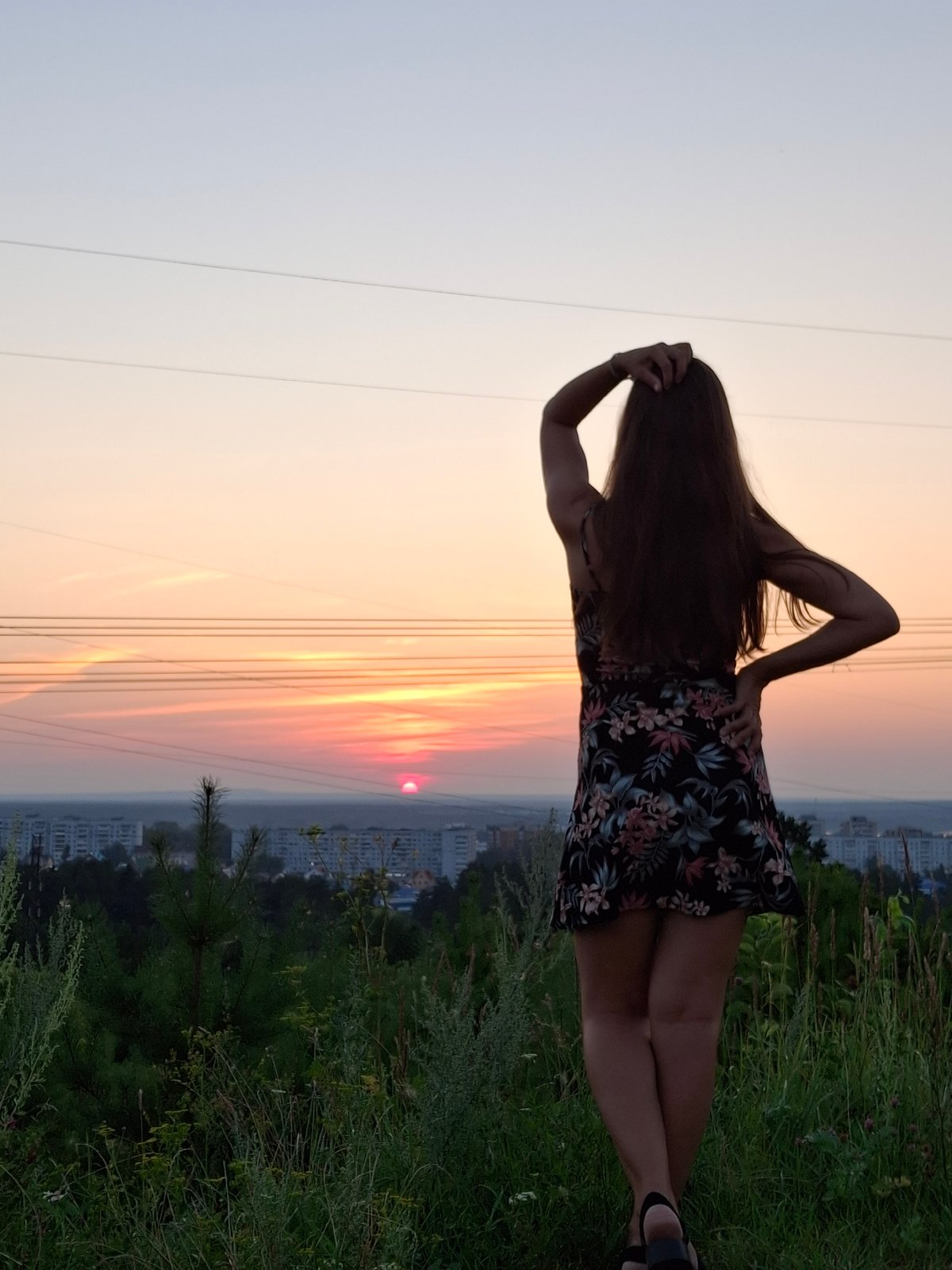 Sunset evening on a hill above Chaikovsky, Russia