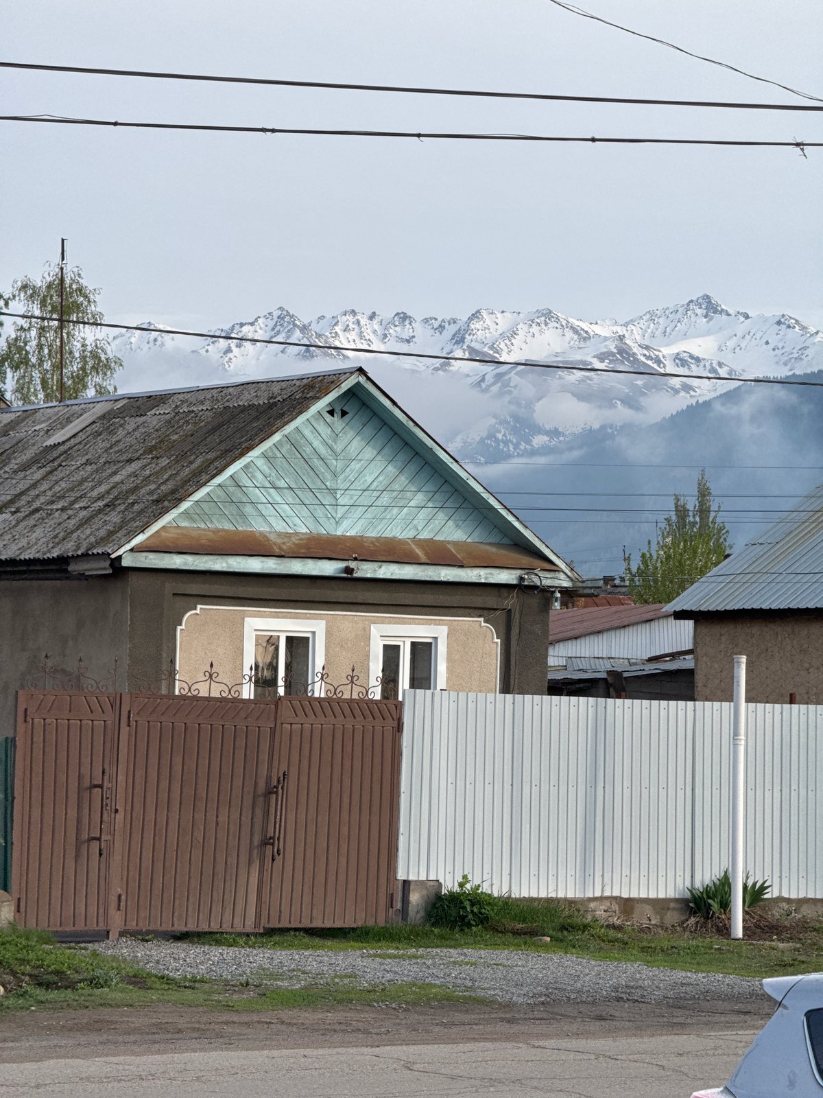 Street view captured in Karakol City against mountain backdrop