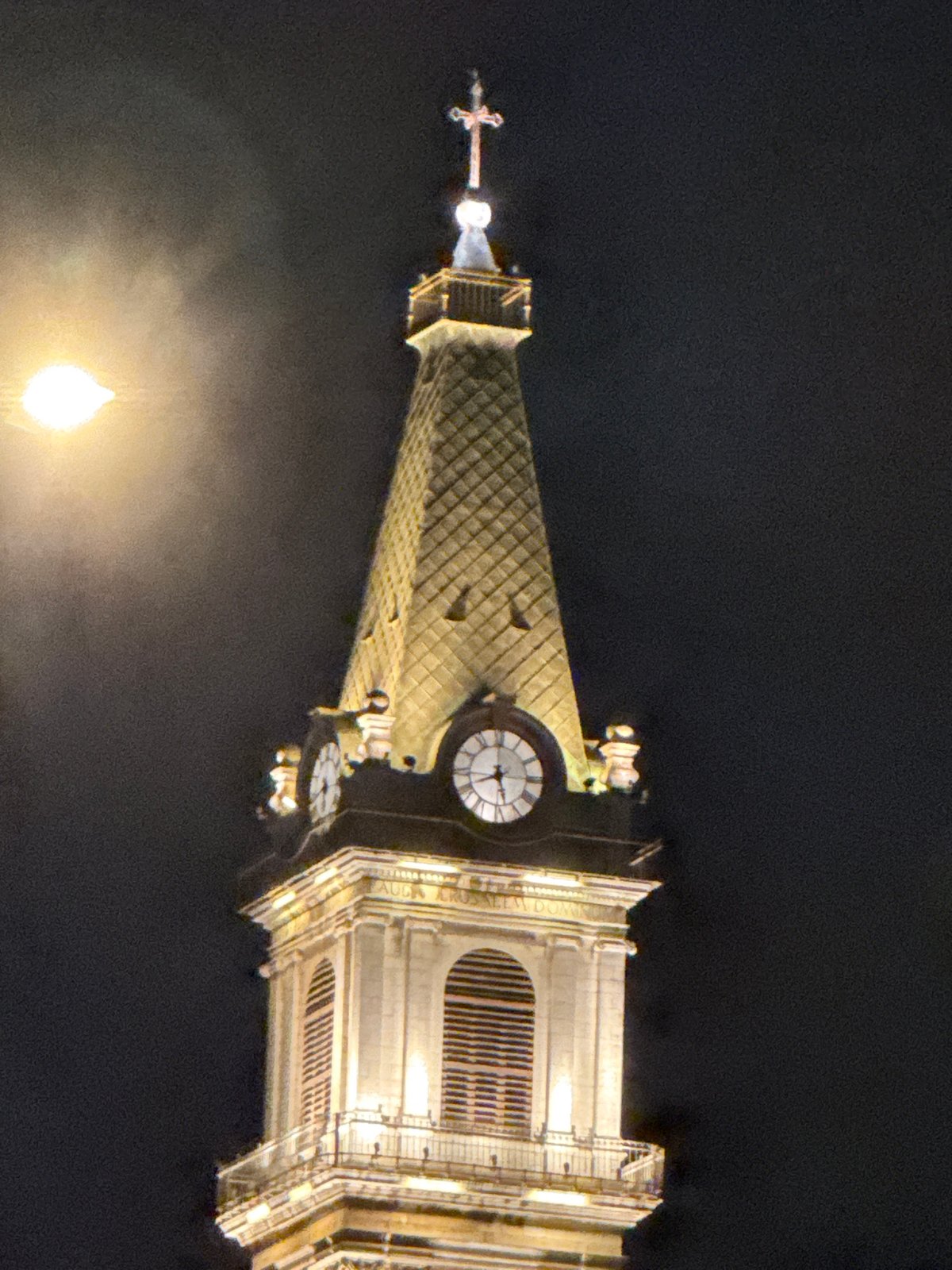Church of Redeemer steeple photographed at night in Jerusalem