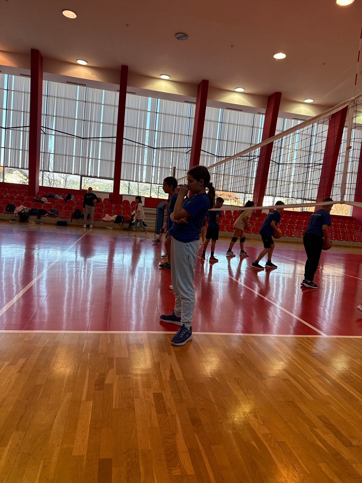 Children participate in morning physical activities at Etropole gymnasium