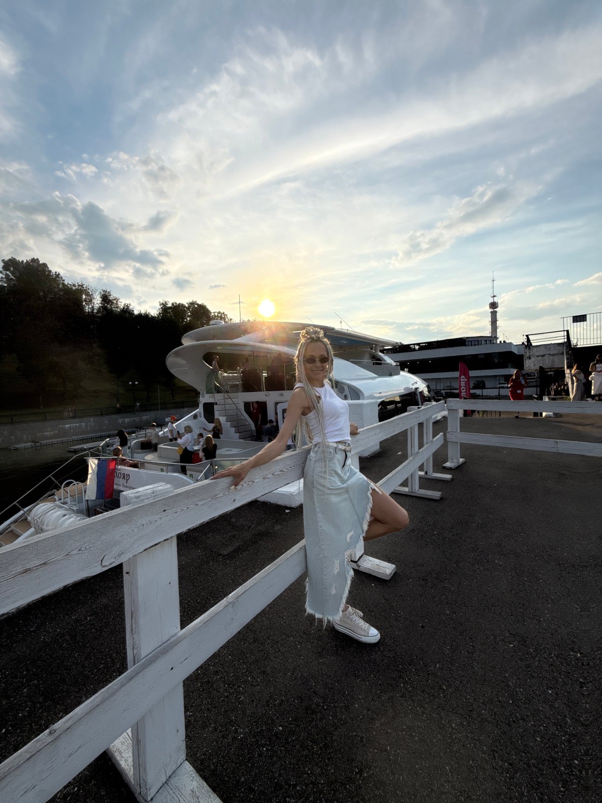 Afternoon on a white yacht at a Rusanovo marina