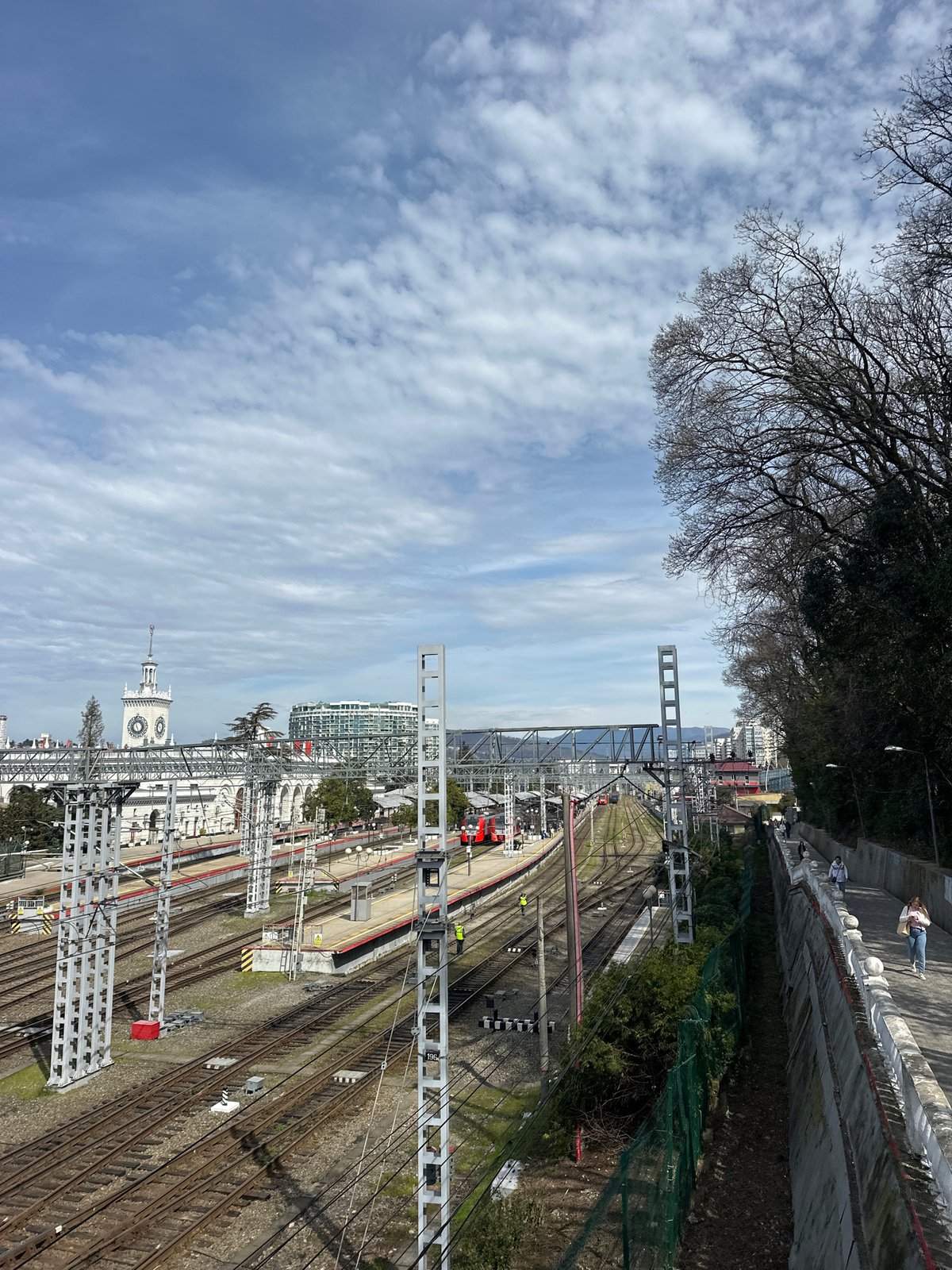 Railway yard photographed from elevated view in Sochi