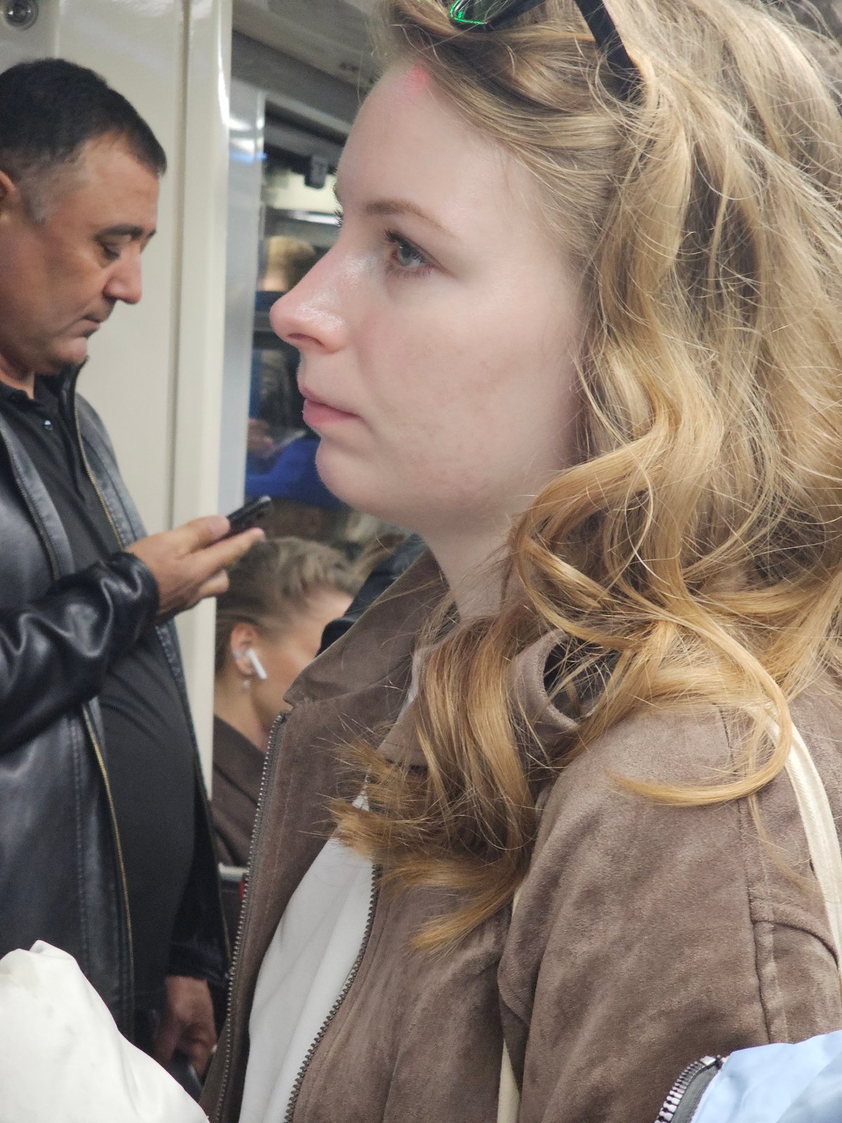 Morning train passengers spotted in Khimki, Russia