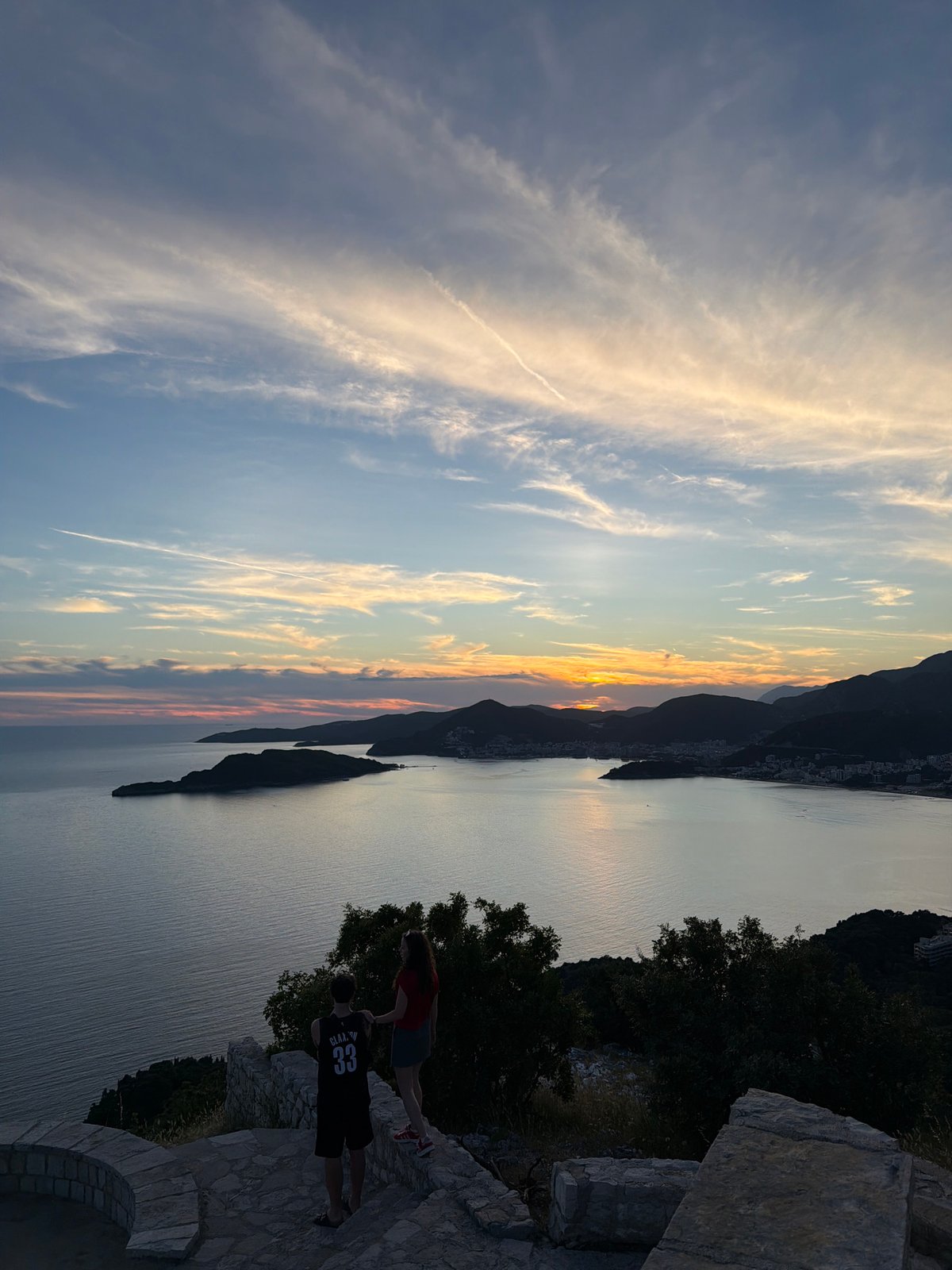 Sunset views captured over Sveti Stefan Montenegro coastline