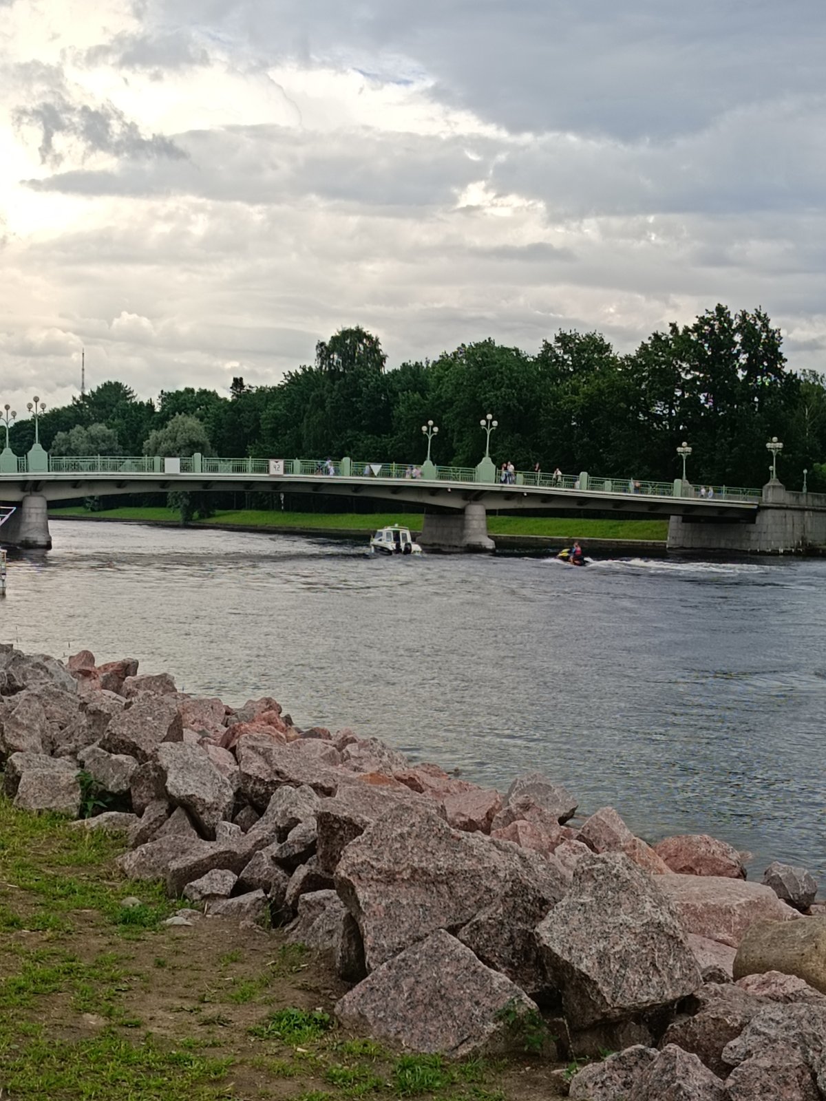 Saint Petersburg waterfront and city life on a cloudy summer afternoon
