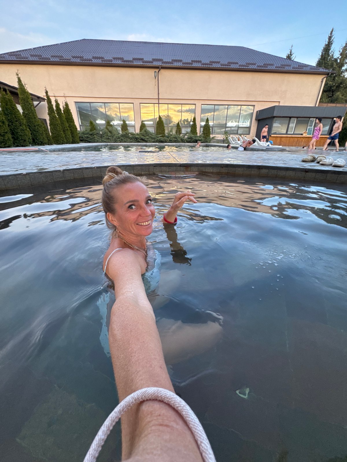 Swimmers enjoy pool activities in Kara-Oy, Kyrgyzstan
