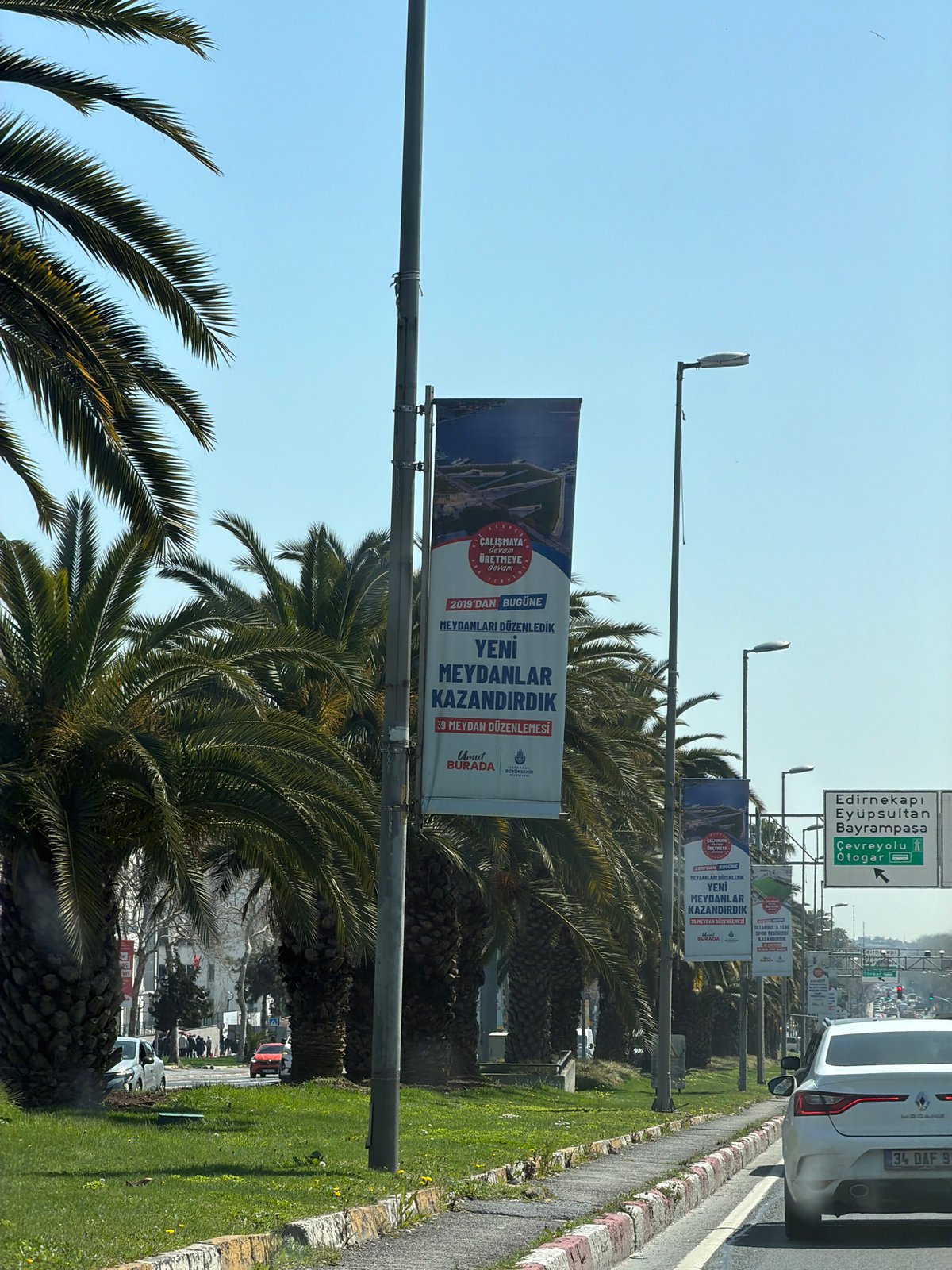 Car parked near landscaped roadside in Istanbul