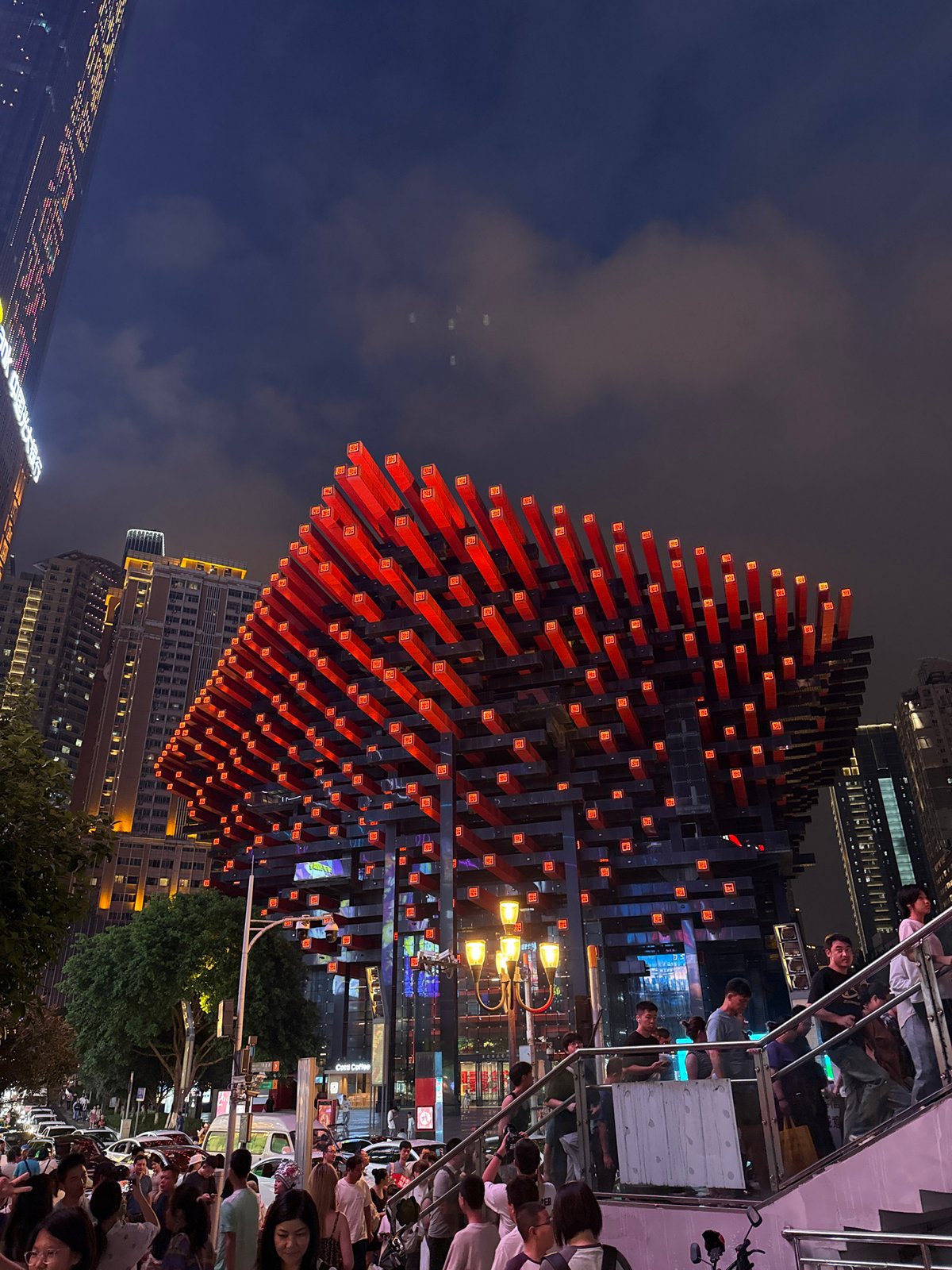 Hongyadong complex glowing at night in Chongqing