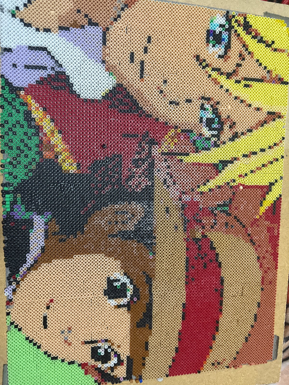 Anime fan art created with Perler beads in Puebla