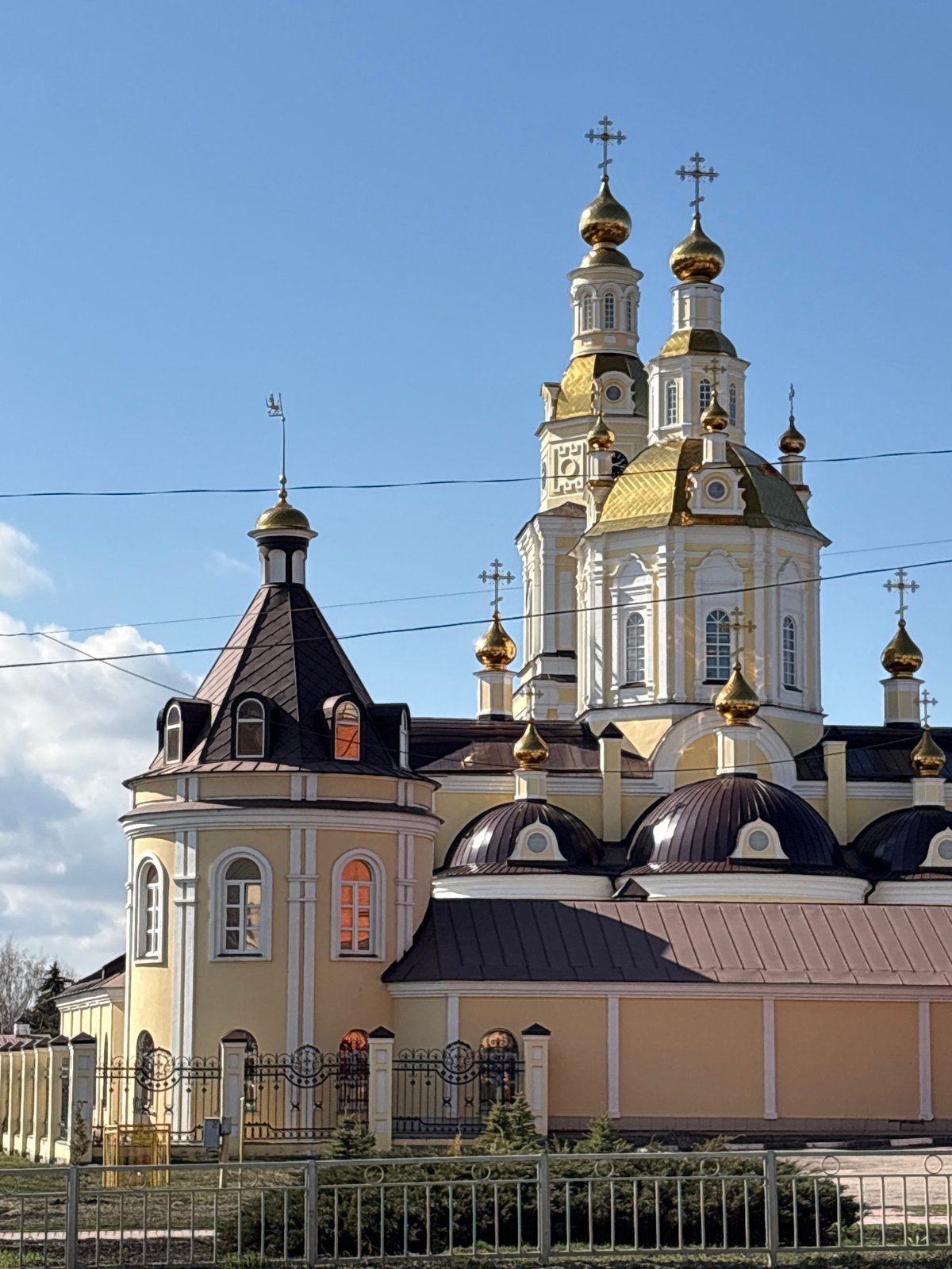 Orthodox church with golden domes photographed in Ulyanovsk