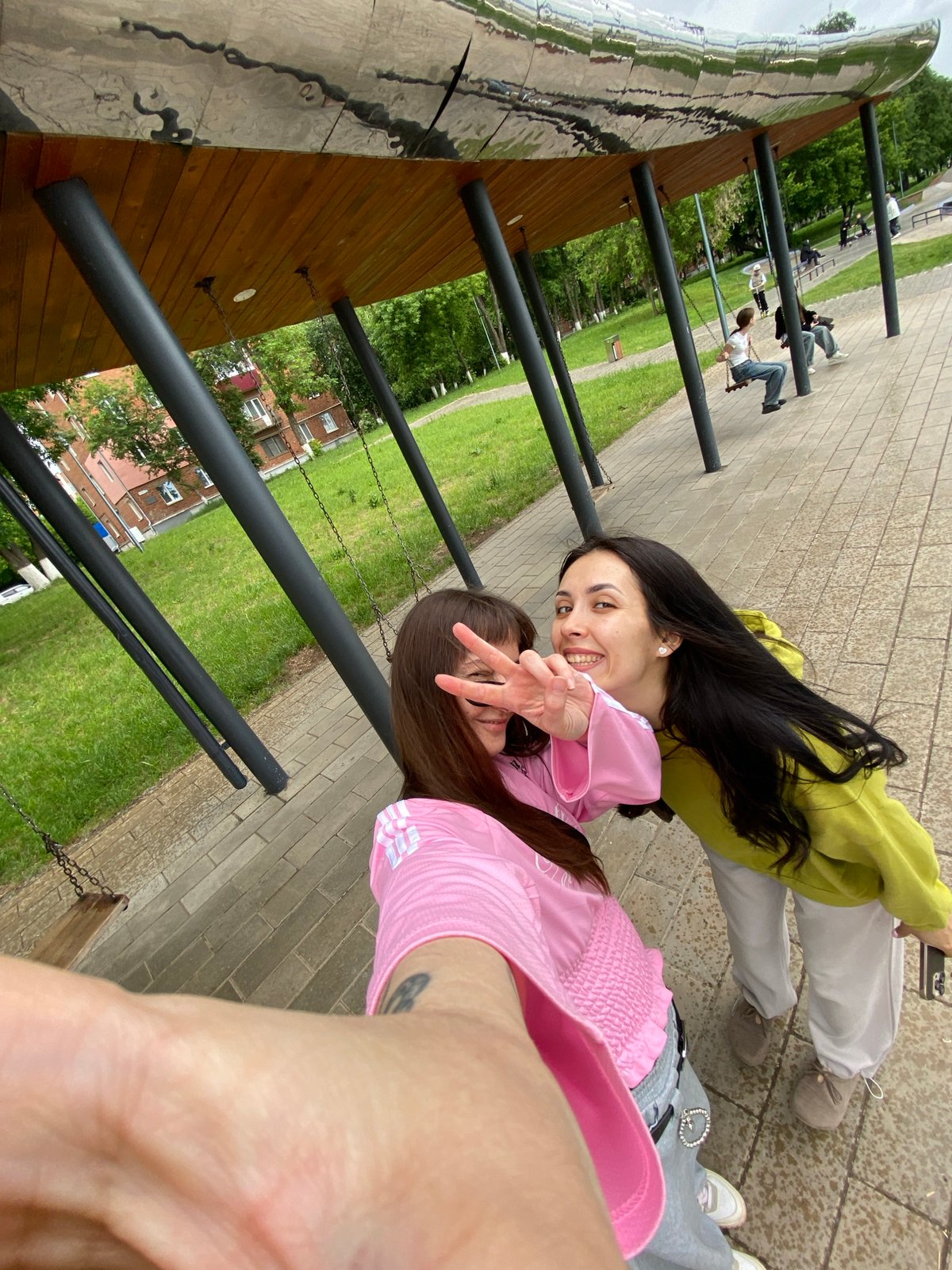 Women enjoy morning park outing in Votkinsk, Russia