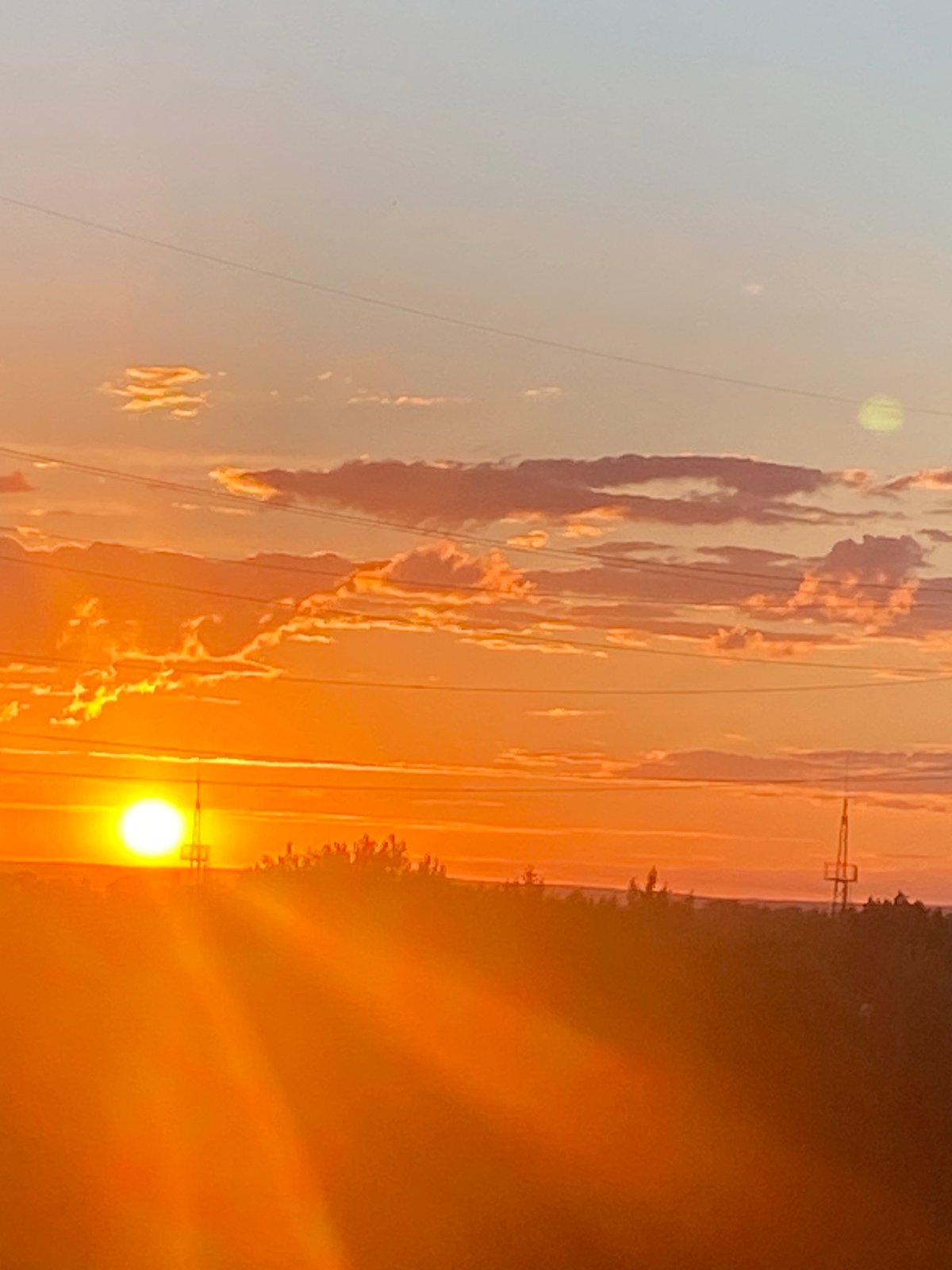 Sunset over the Volga River and waterfront in Novokuybyshevsk