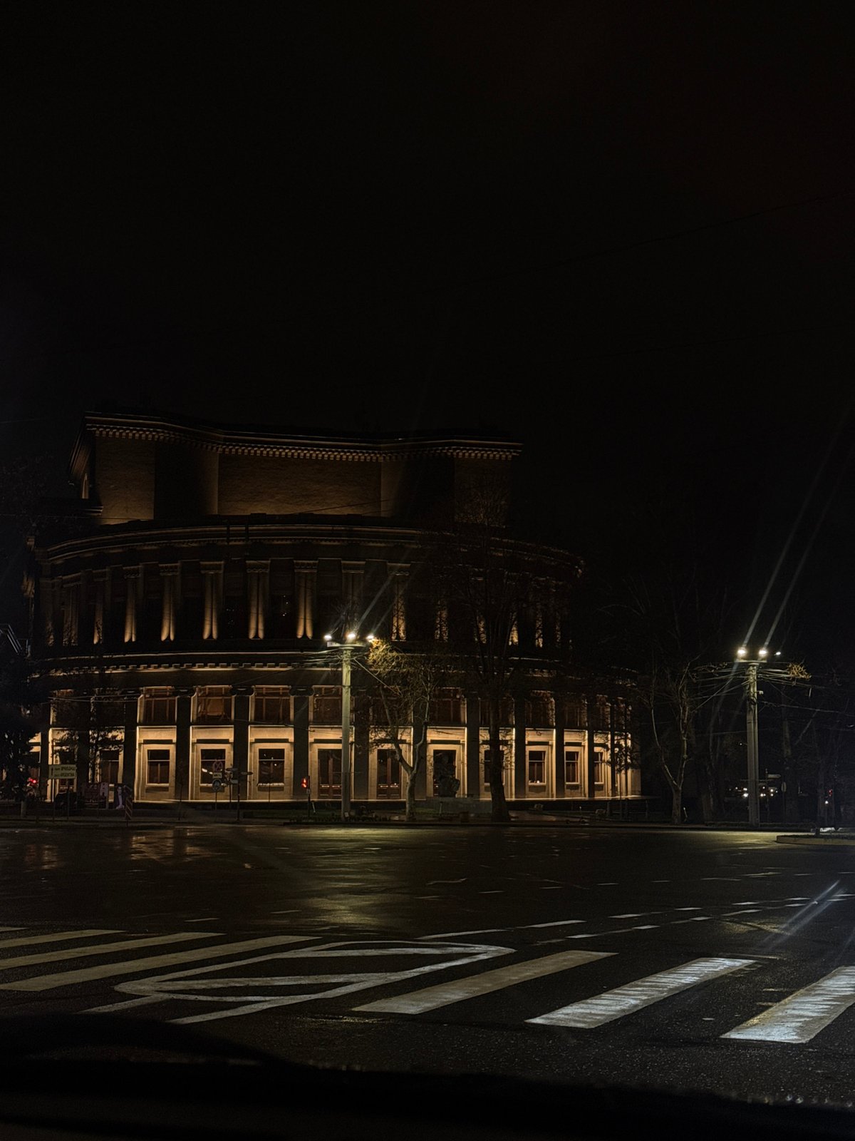 Nighttime street scene documented in Yerevan, Armenia