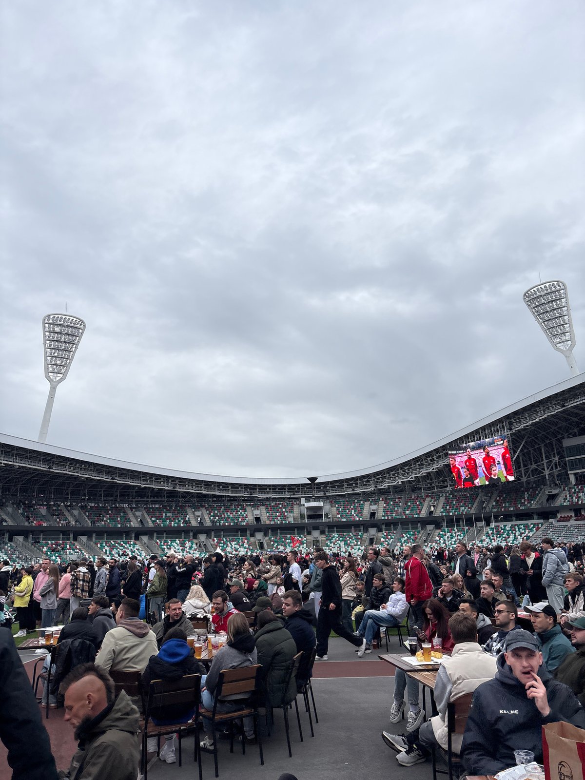 Crowds gather at Minsk stadium for outdoor sports viewing