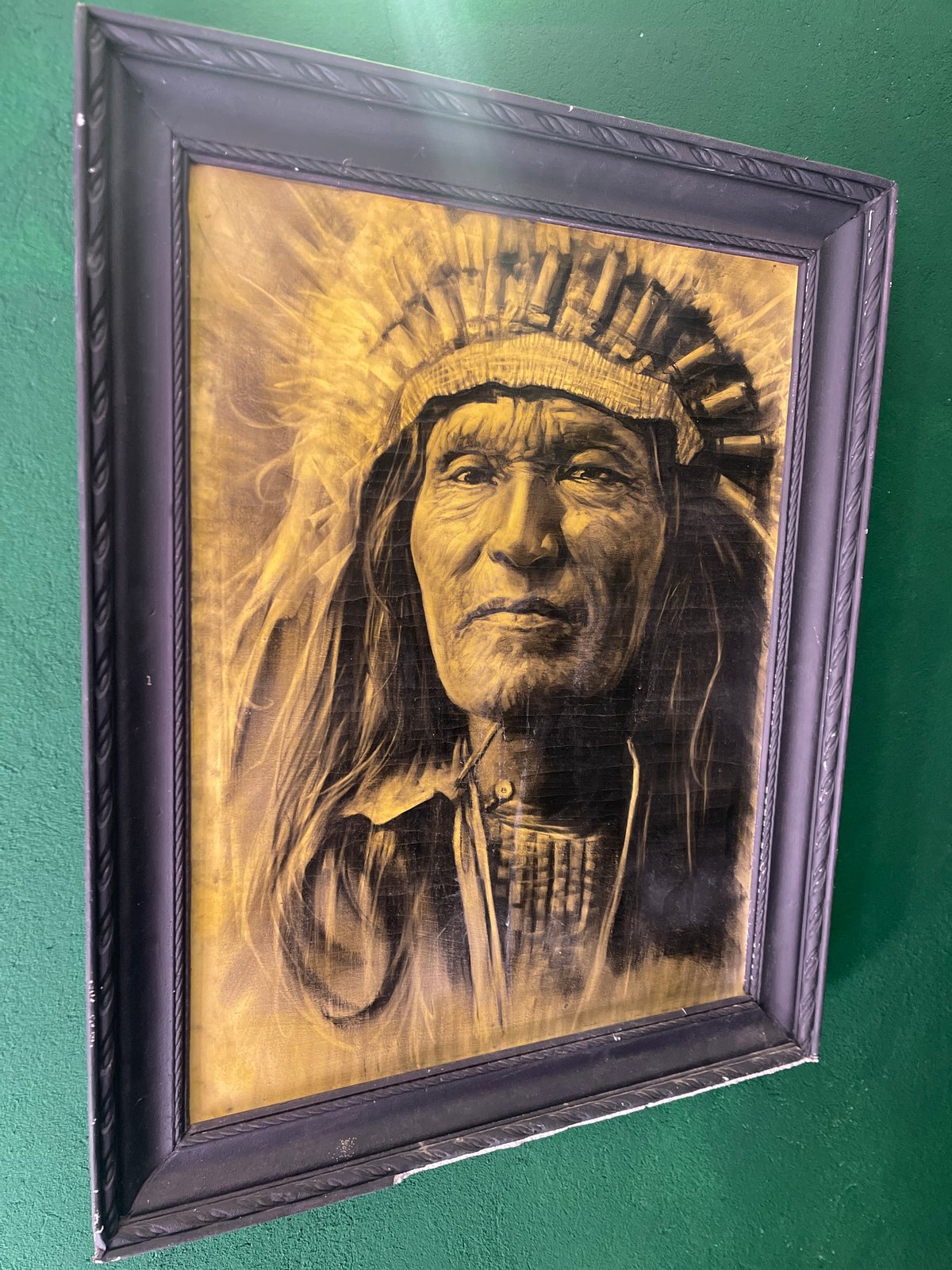 Framed Native American Chief Portrait Documented at Unknown Location