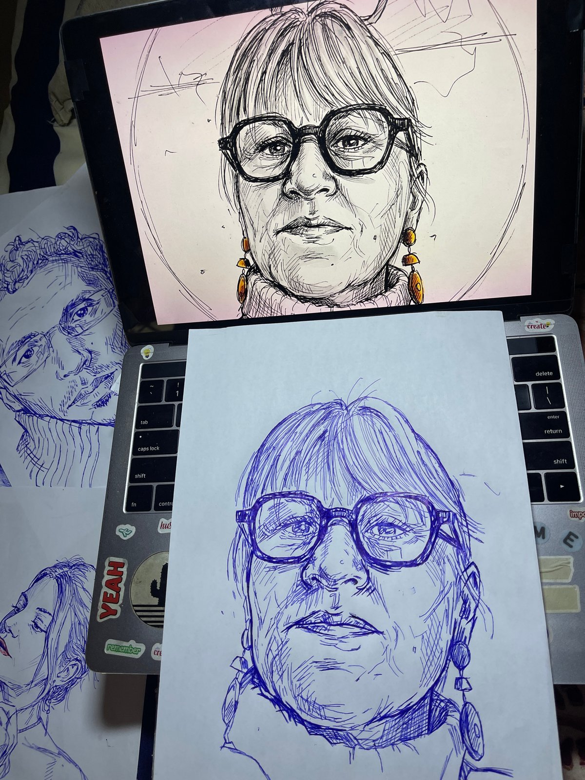 Portrait sketching session in Jos captures glasses-wearing subjects