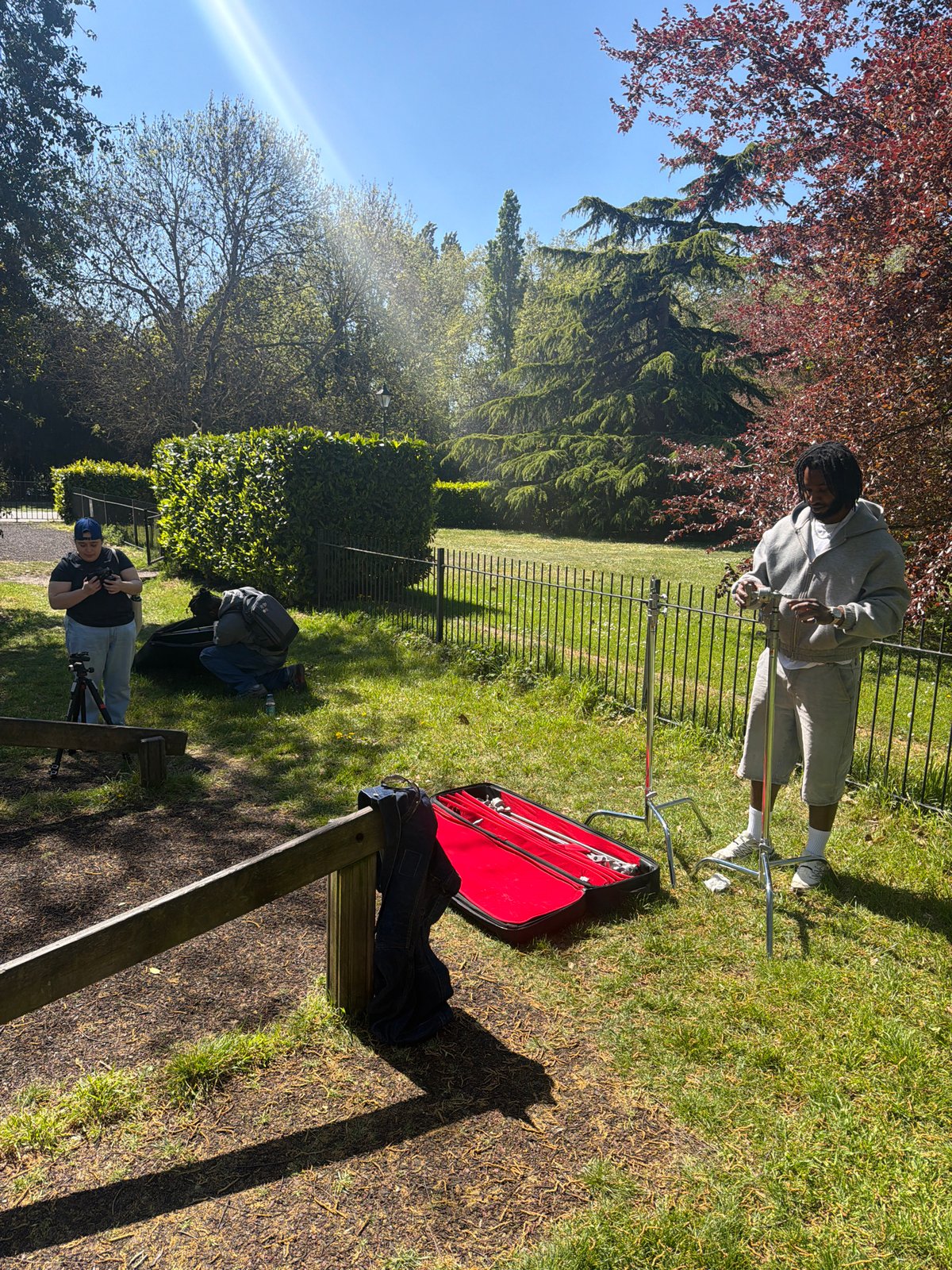 Film equipment setup observed in London park area