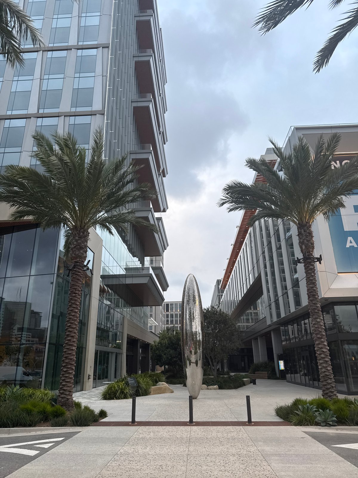 Modern buildings photographed in San Diego commercial district