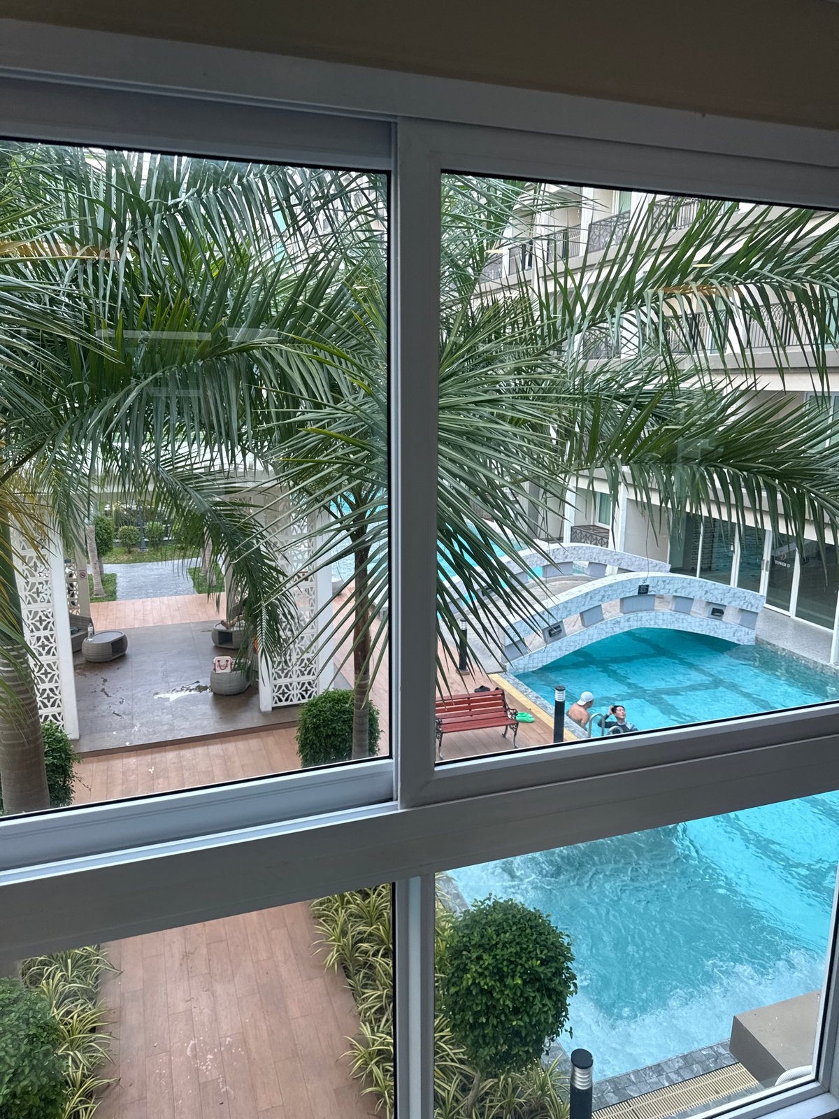 Pattaya residential area with pool activity observed Sunday morning