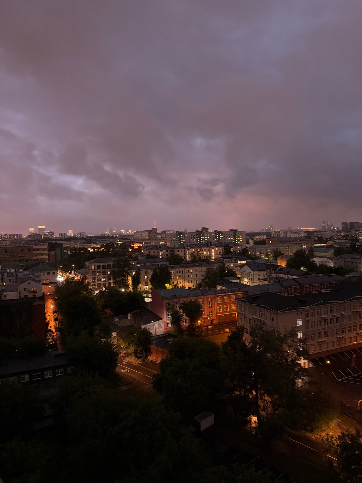 Moscow caught in a moody summer rainstorm at dusk