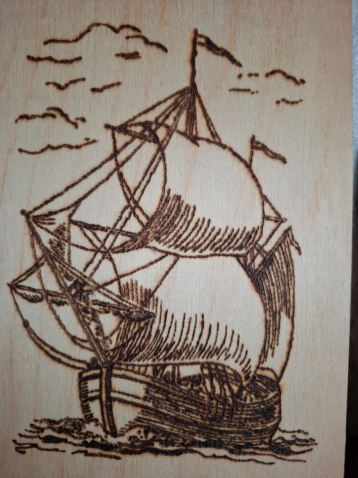 Wood-burning artist creates ship and spacecraft designs in Amzya