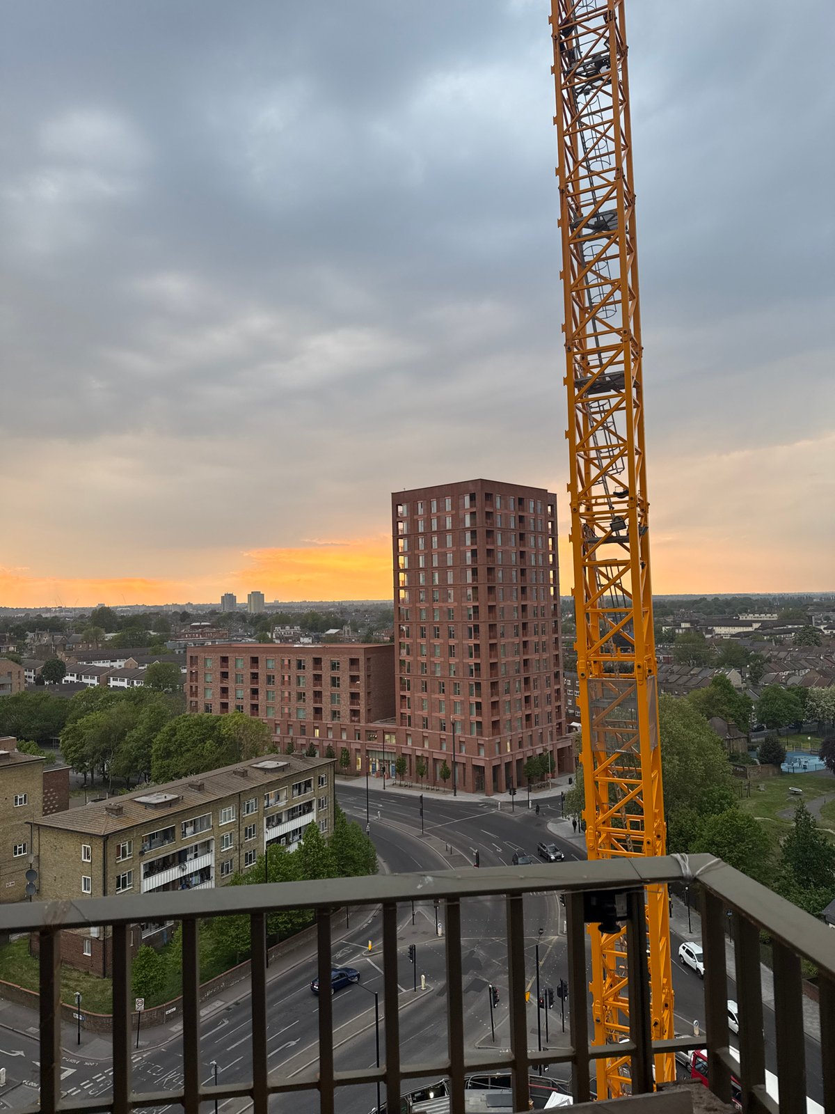 London cityscape photographed from balcony during evening hours