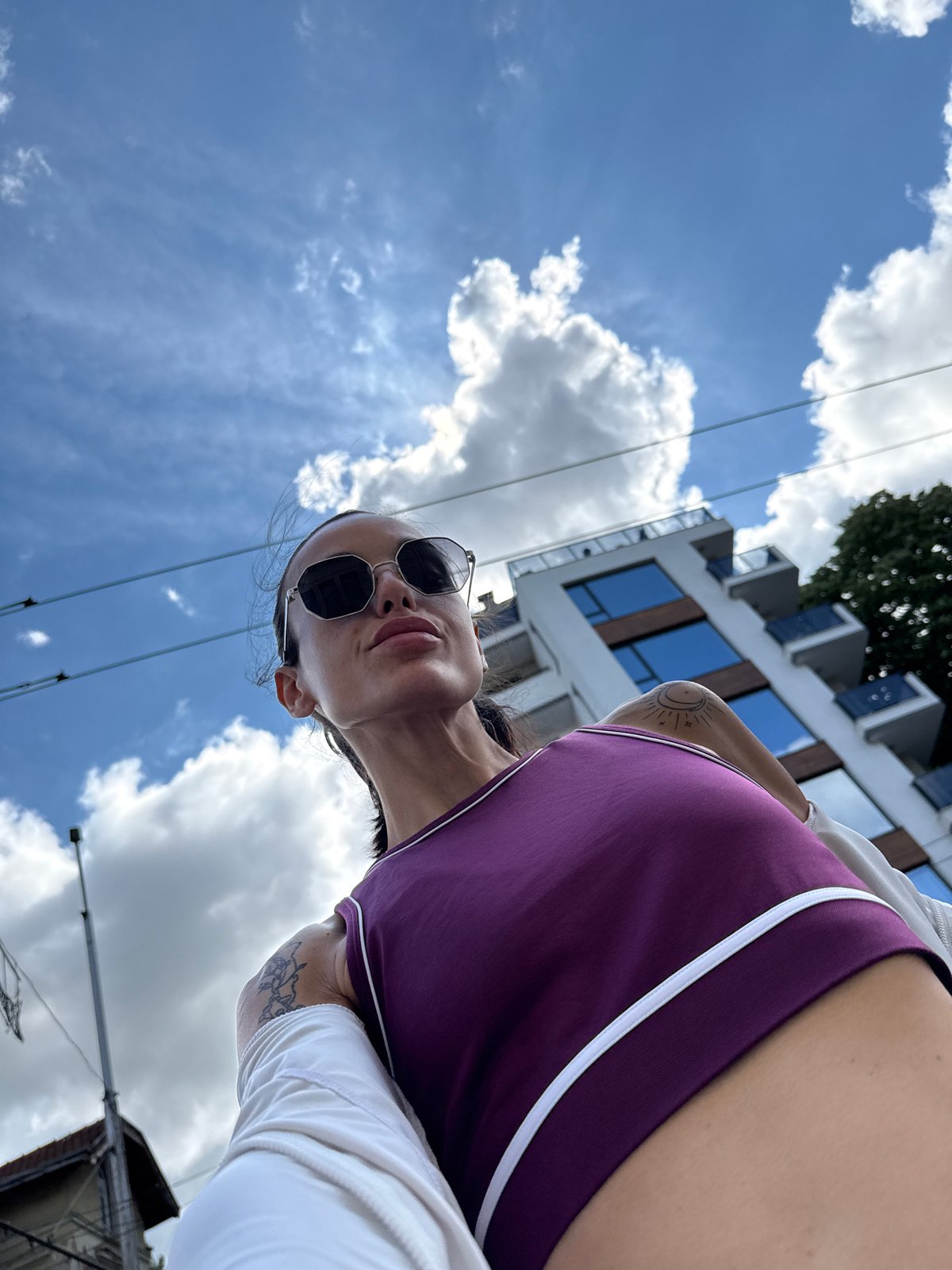 Woman photographed in athletic wear around Pleven, Bulgaria
