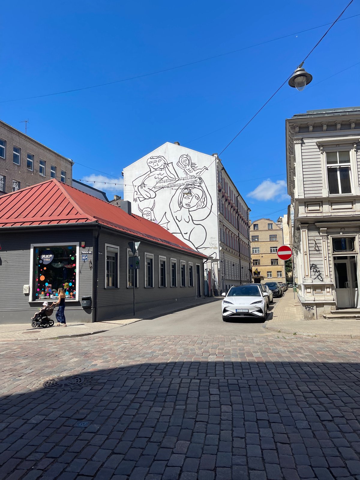 Central Riga streets and landmarks on a July morning