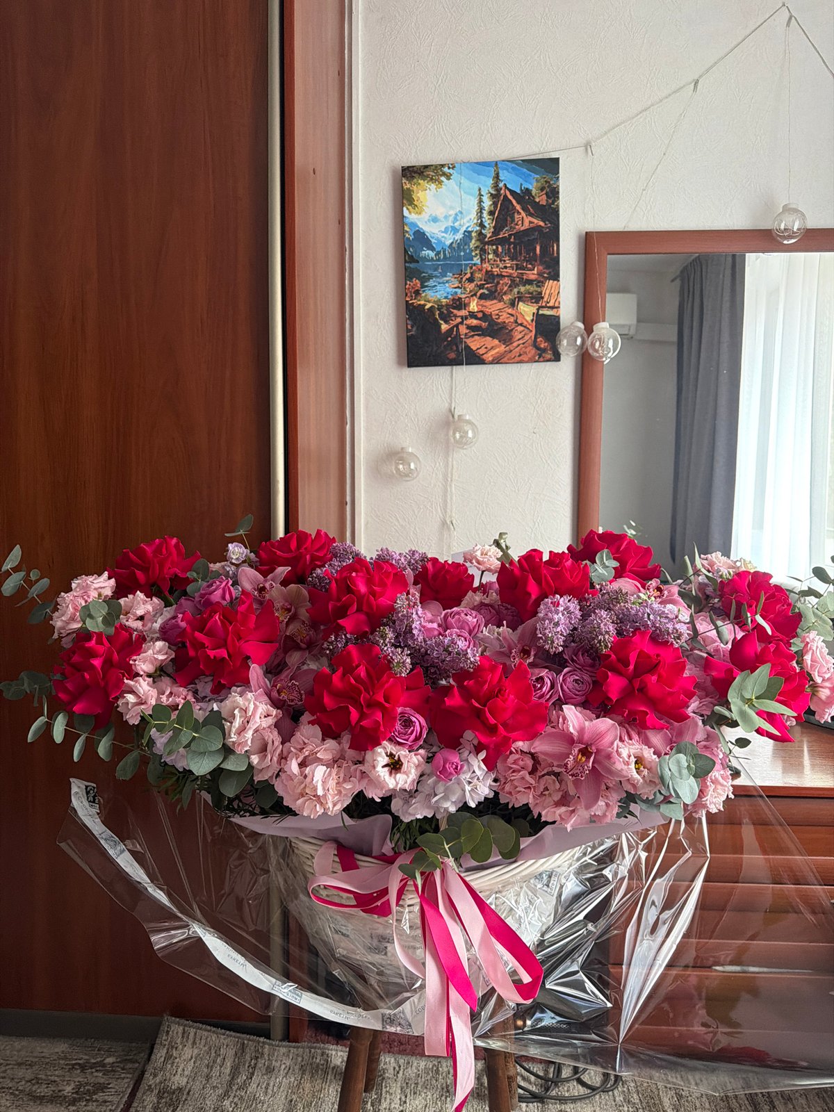 Large floral arrangement observed in Moscow indoor setting