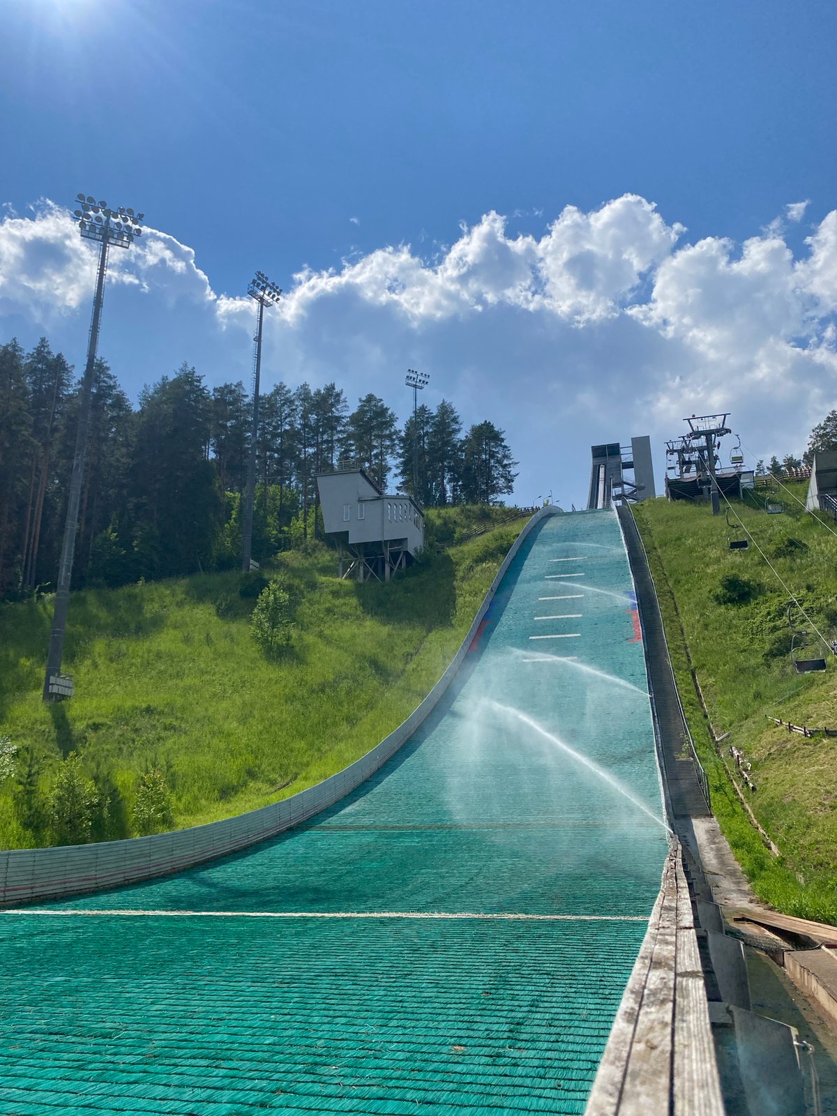Summer ski jumping practice observed in Perm, Russia