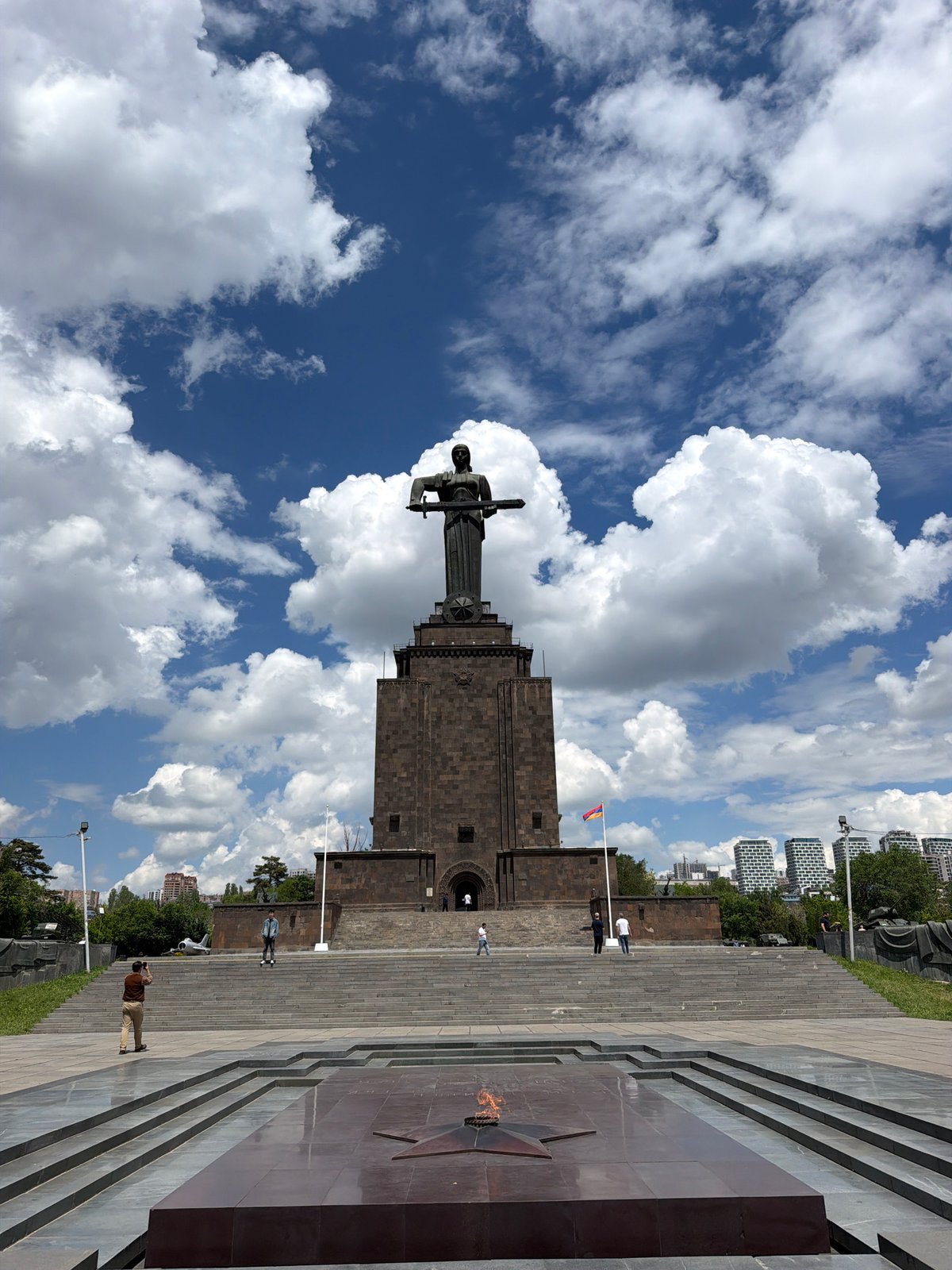 Mother Armenia statue photographed under clear skies in Yerevan