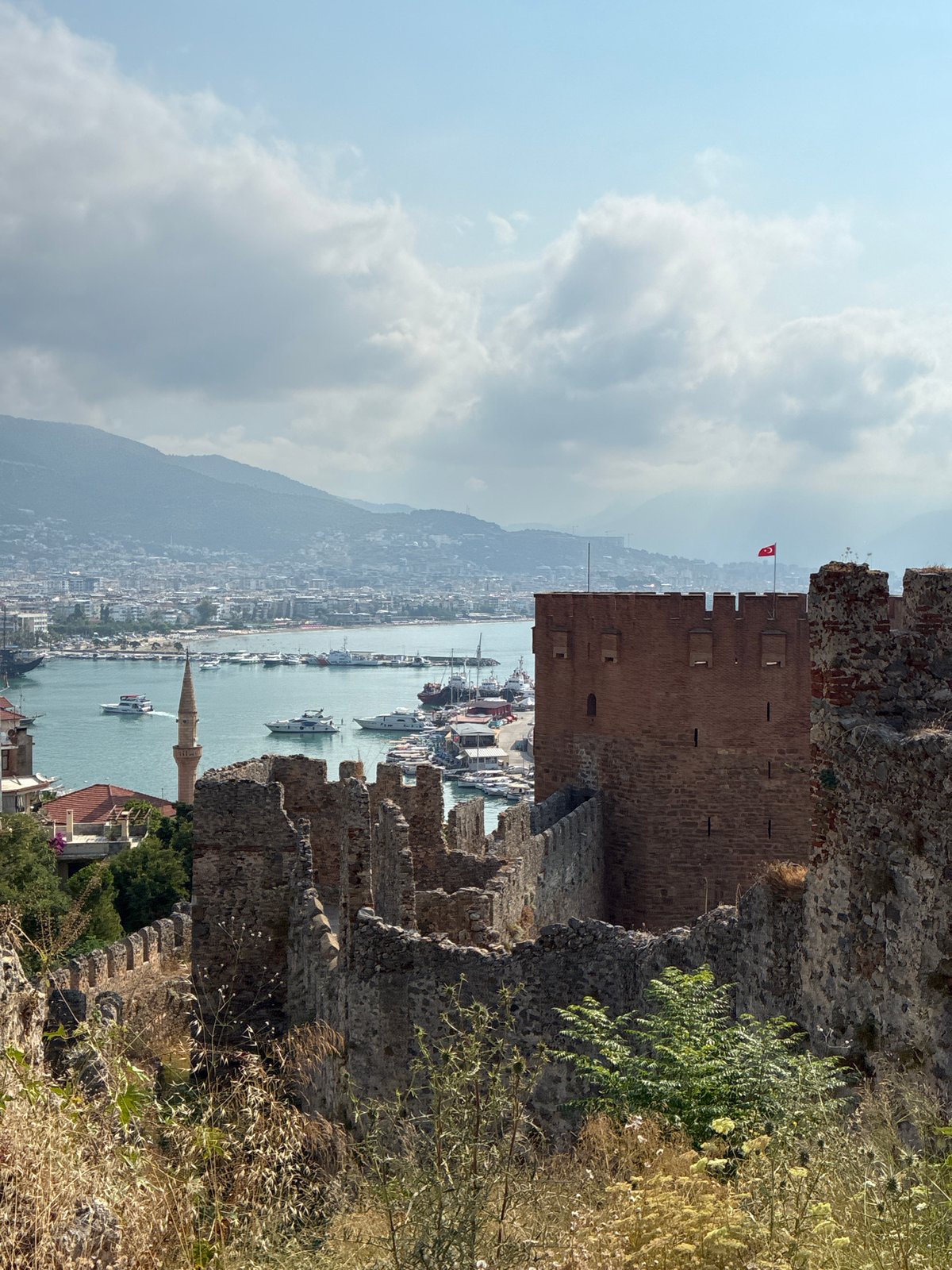 Morning views from Alanya Castle: walls, harbor, and coastline
