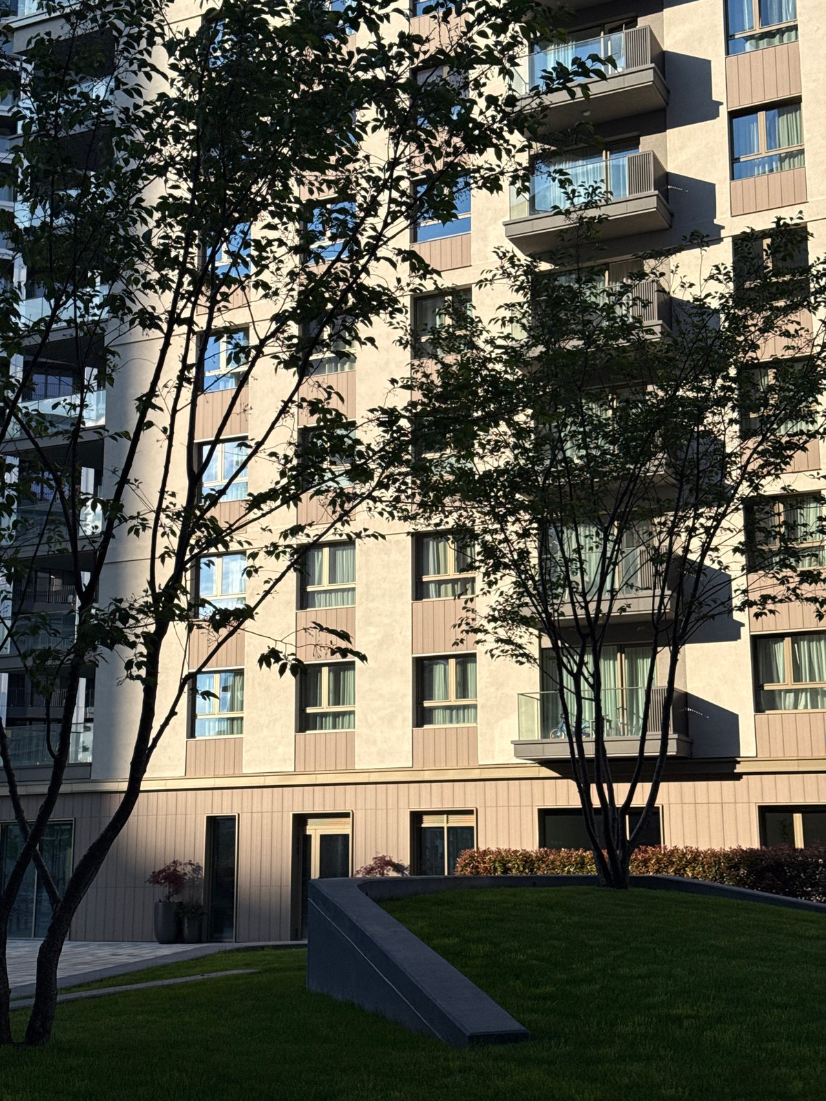 Modern building with alternating facade panels observed in Belgrade