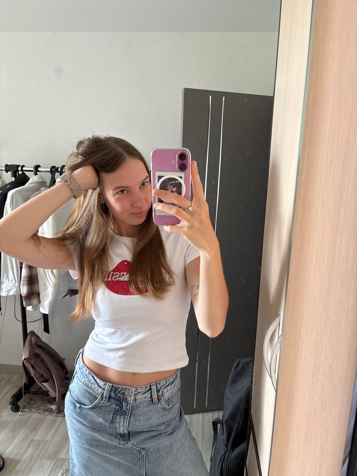 Morning selfie session and artwork display in Perm bedroom
