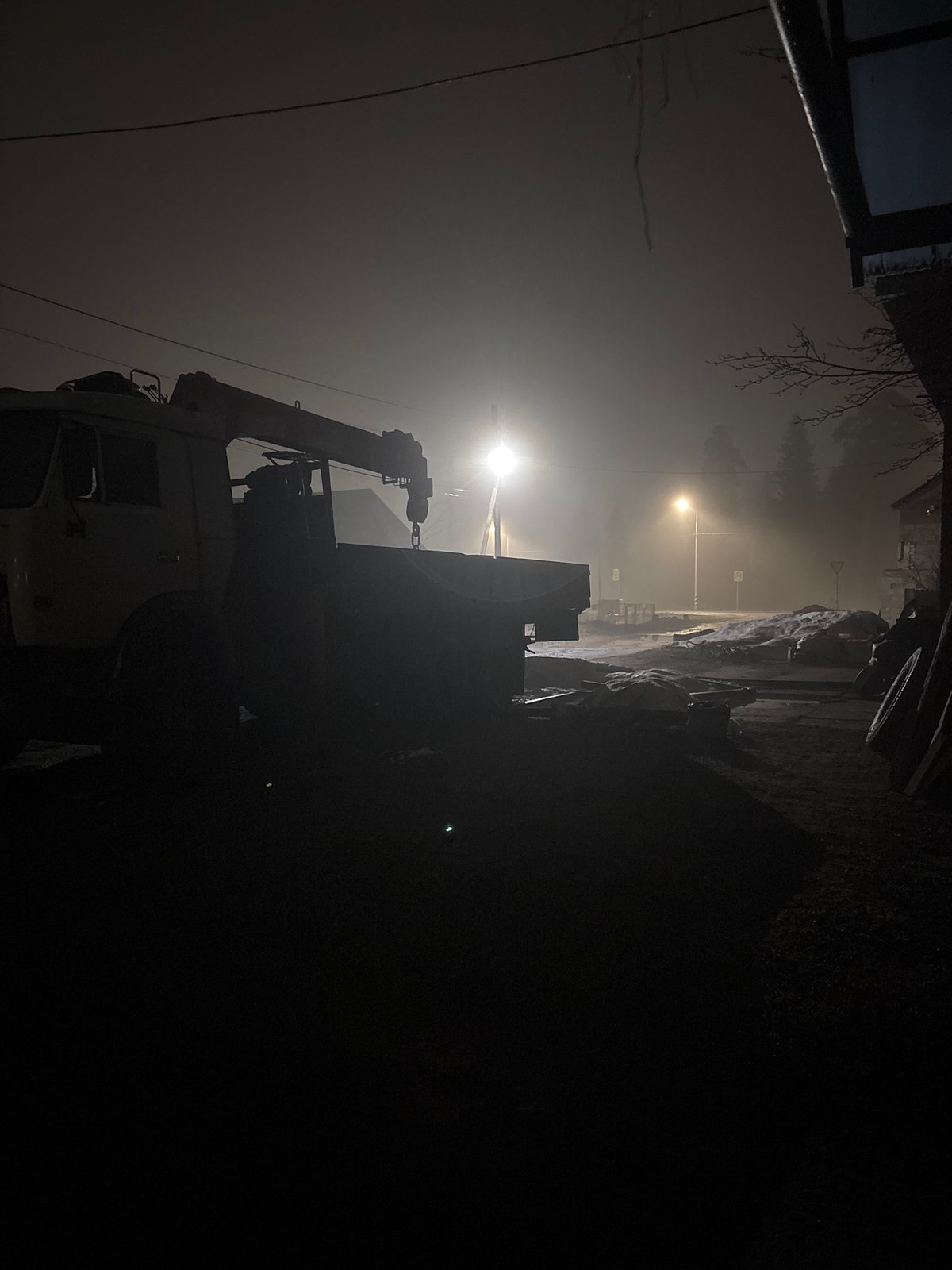 Foggy evening scenes documented in Chaikovsky, Russia
