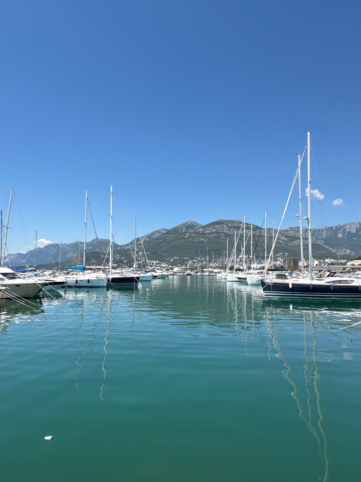 Bar, Montenegro's marina and waterfront promenade on a sunny afternoon.