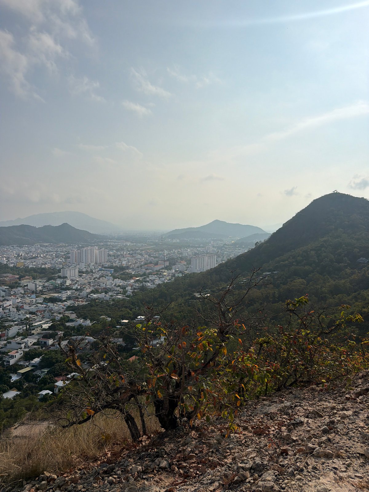 Aerial view captured of mountain city in Vietnam heritage area