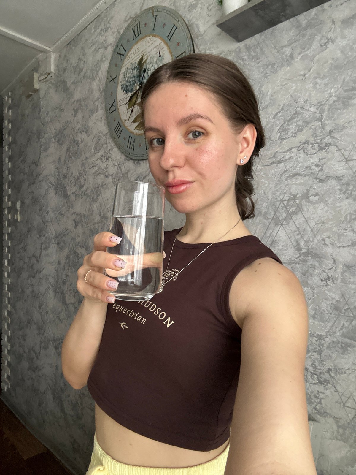 Woman takes morning selfies in Klin, Russia