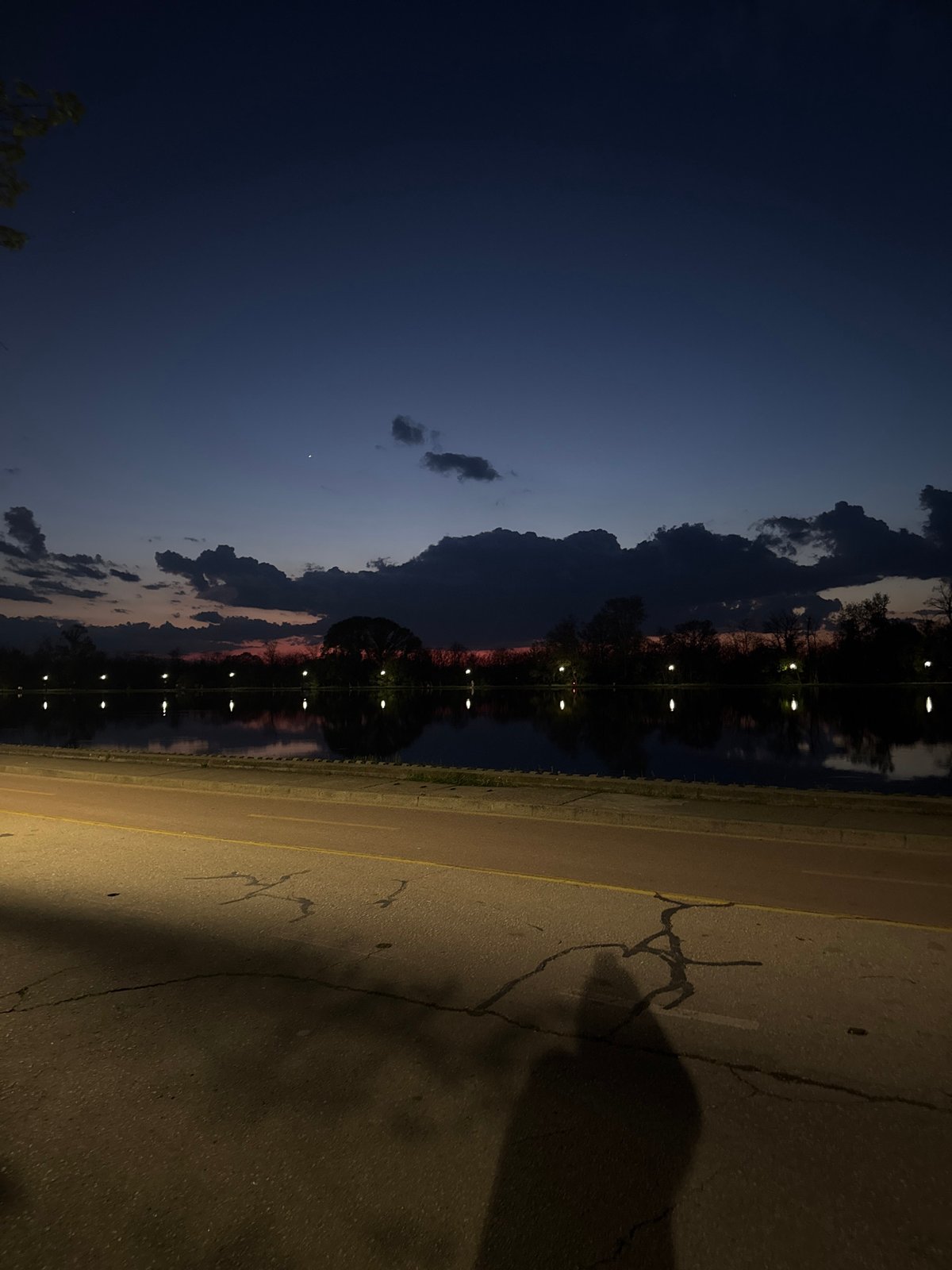Evening waterfront lights captured during sunset transition in Plovdiv