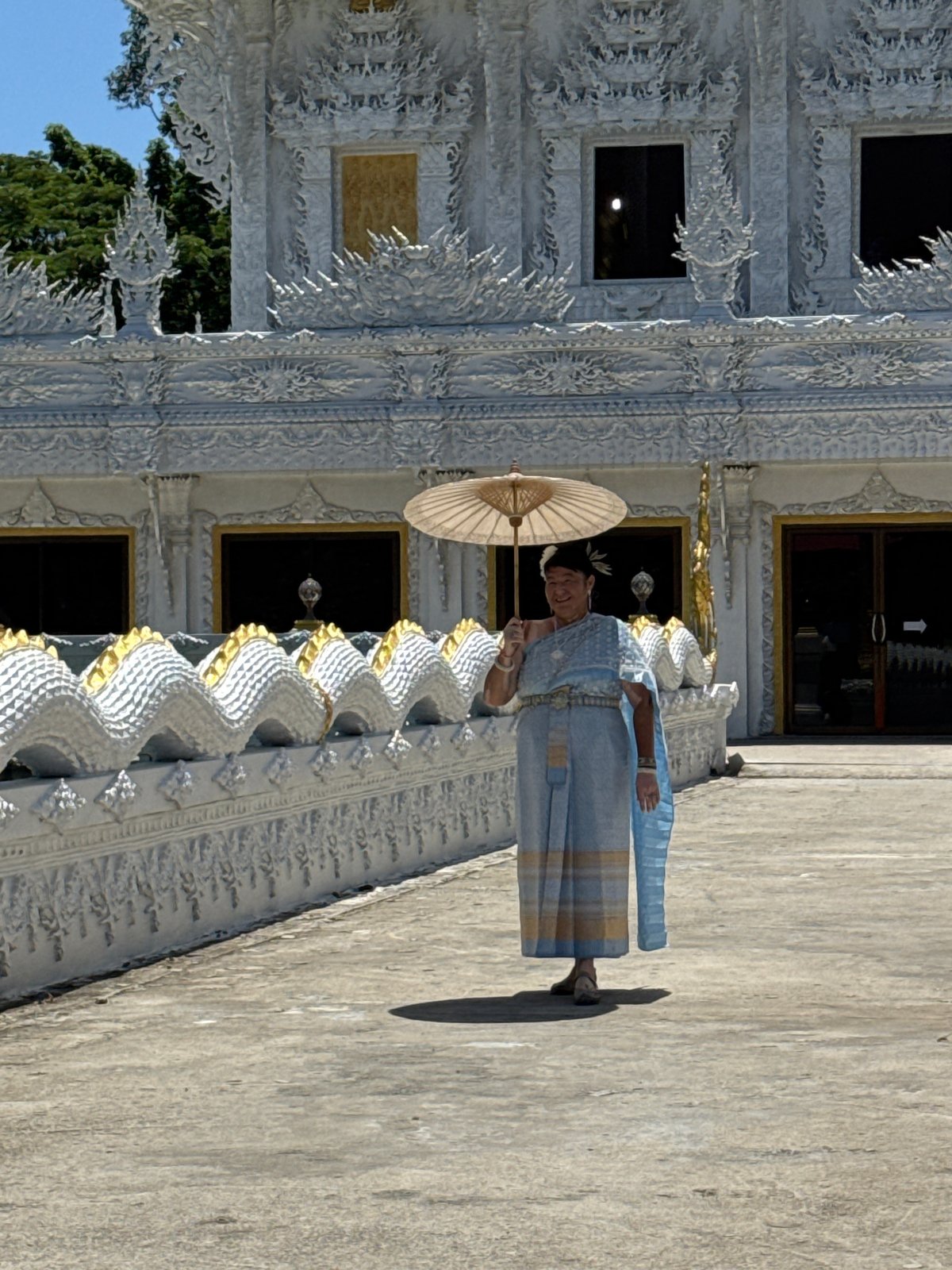 Ornate white temple visit in Thep Krasatti, Thailand